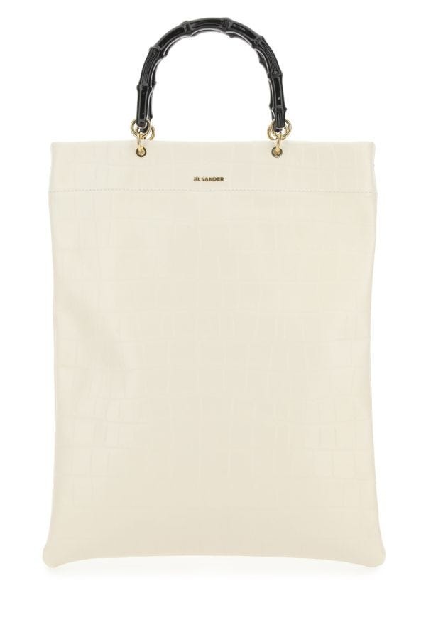 JIL SANDER Ivory Leather Medium Shopping Bag - 1