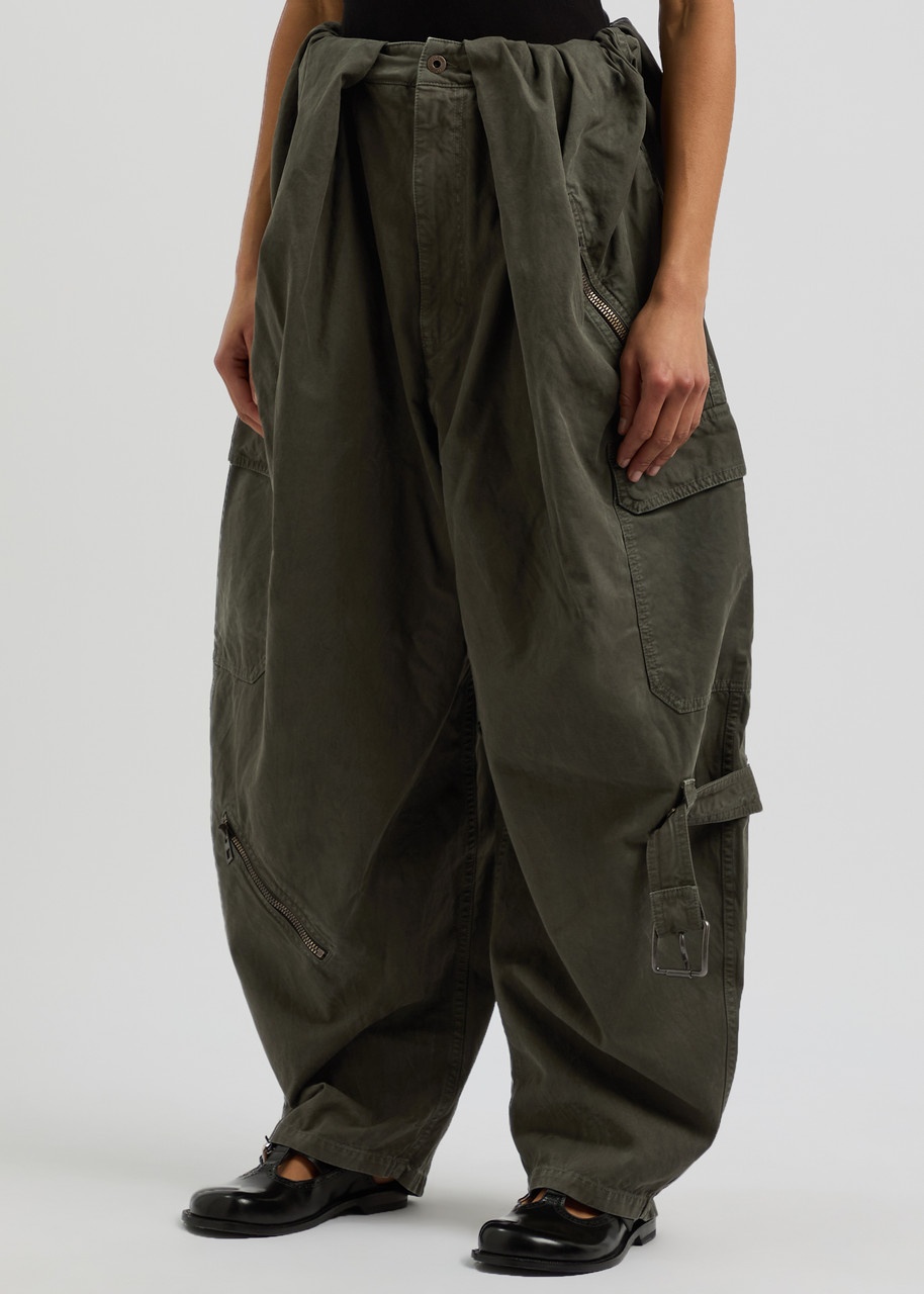Loewe Womens Balloon Cotton Olive Cargo Trousers UK8/S - 2