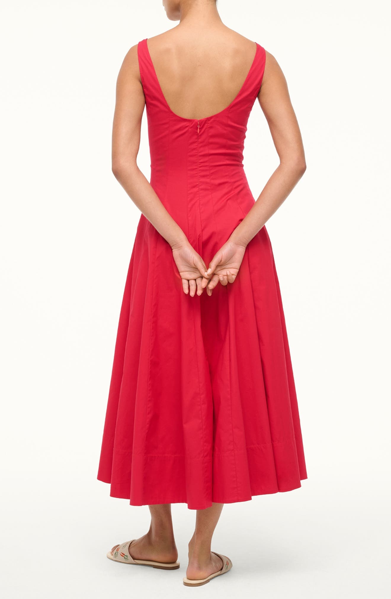 STAUD Wells Sleeveless Stretch Silk Midi Dress in Cherry at Nordstrom - 2