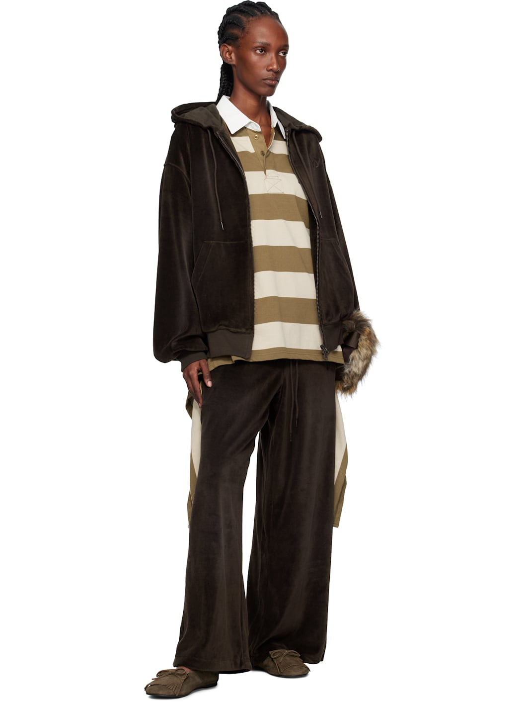 Brown Velour Box Hoodie - 4