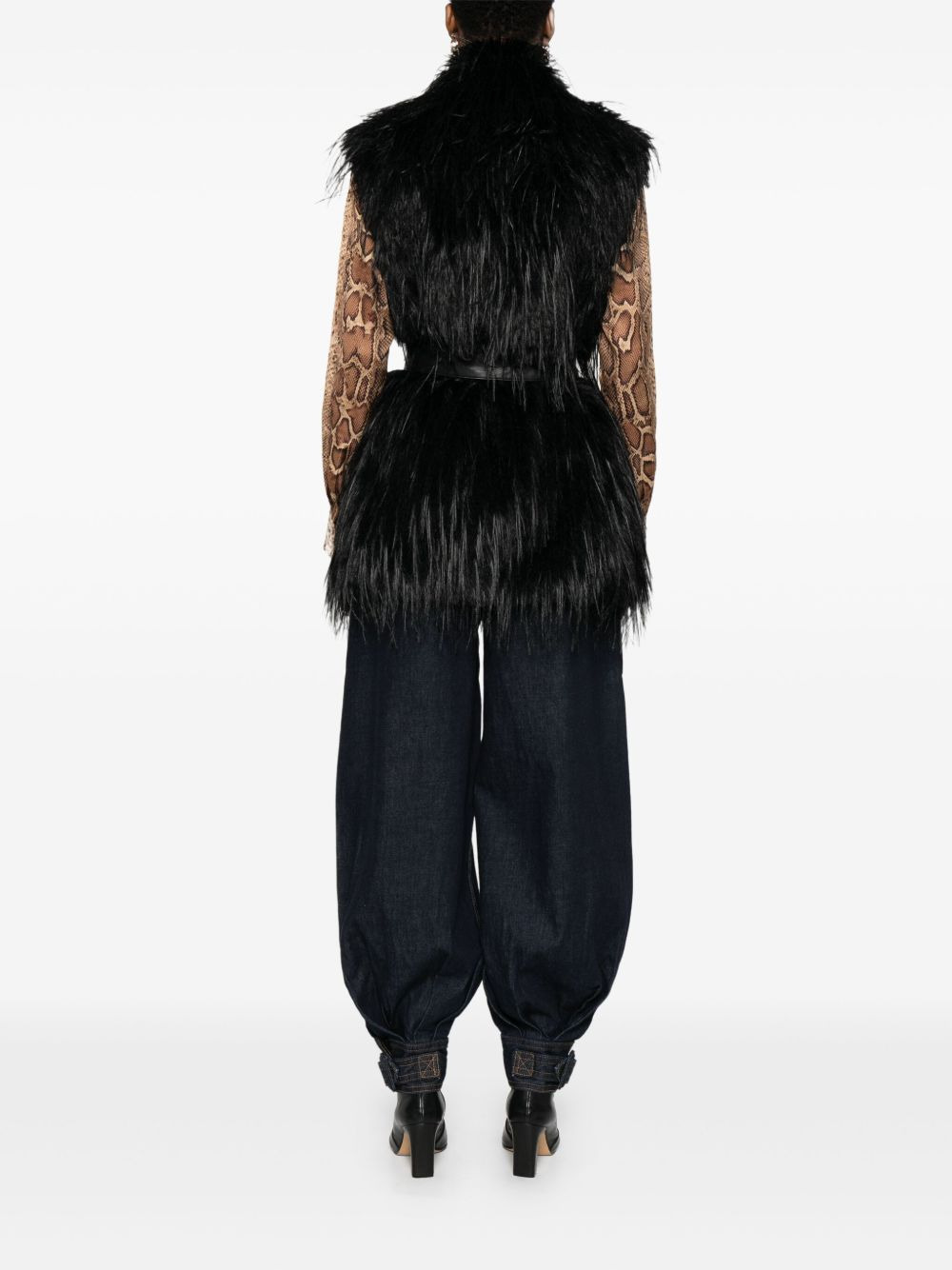 faux-fur belted gilet - 4