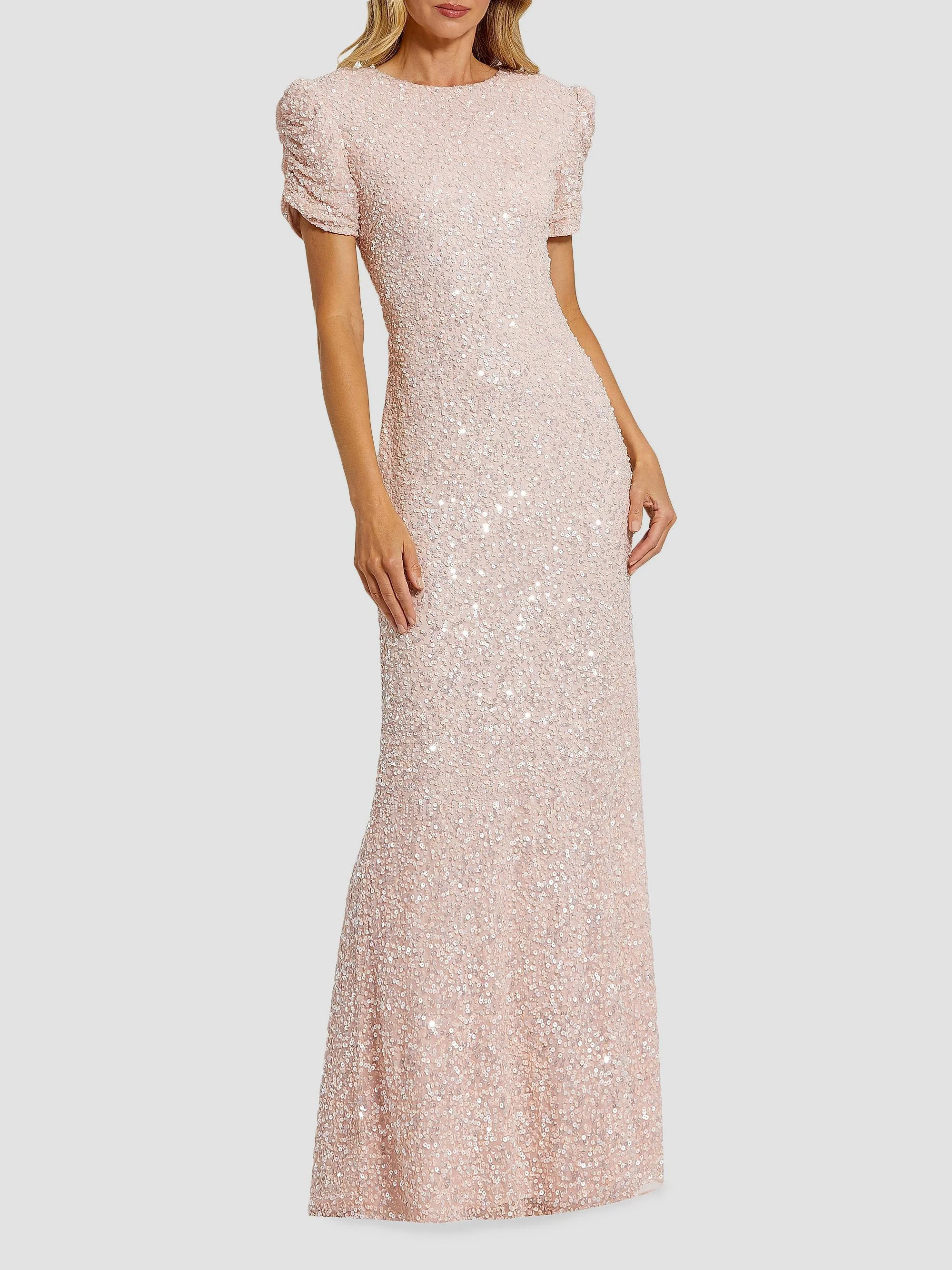 Women's Beaded Short-Sleeve Gown - Blush - 1