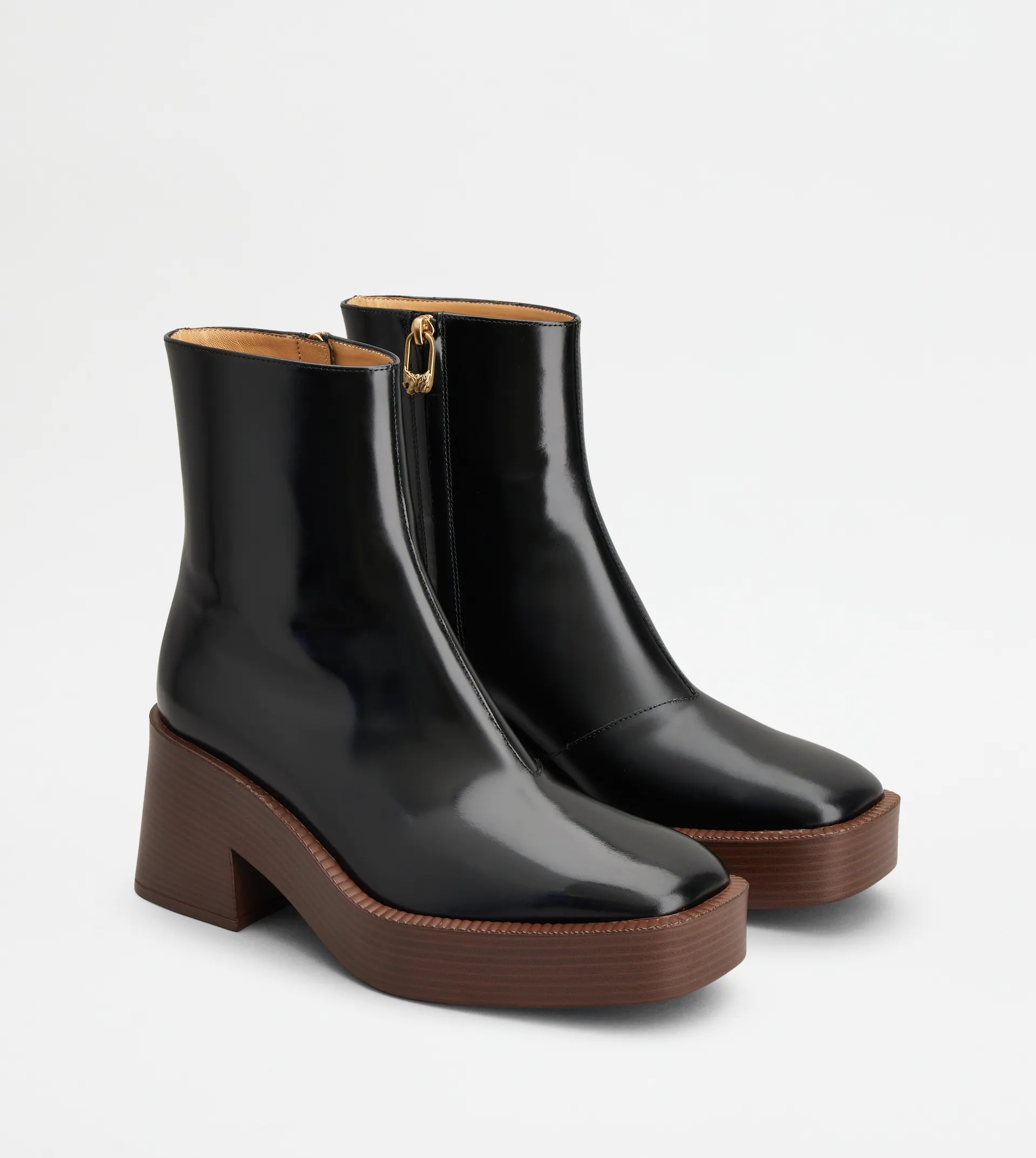 PLATFORM ANKLE BOOTS IN LEATHER - BLACK - 3