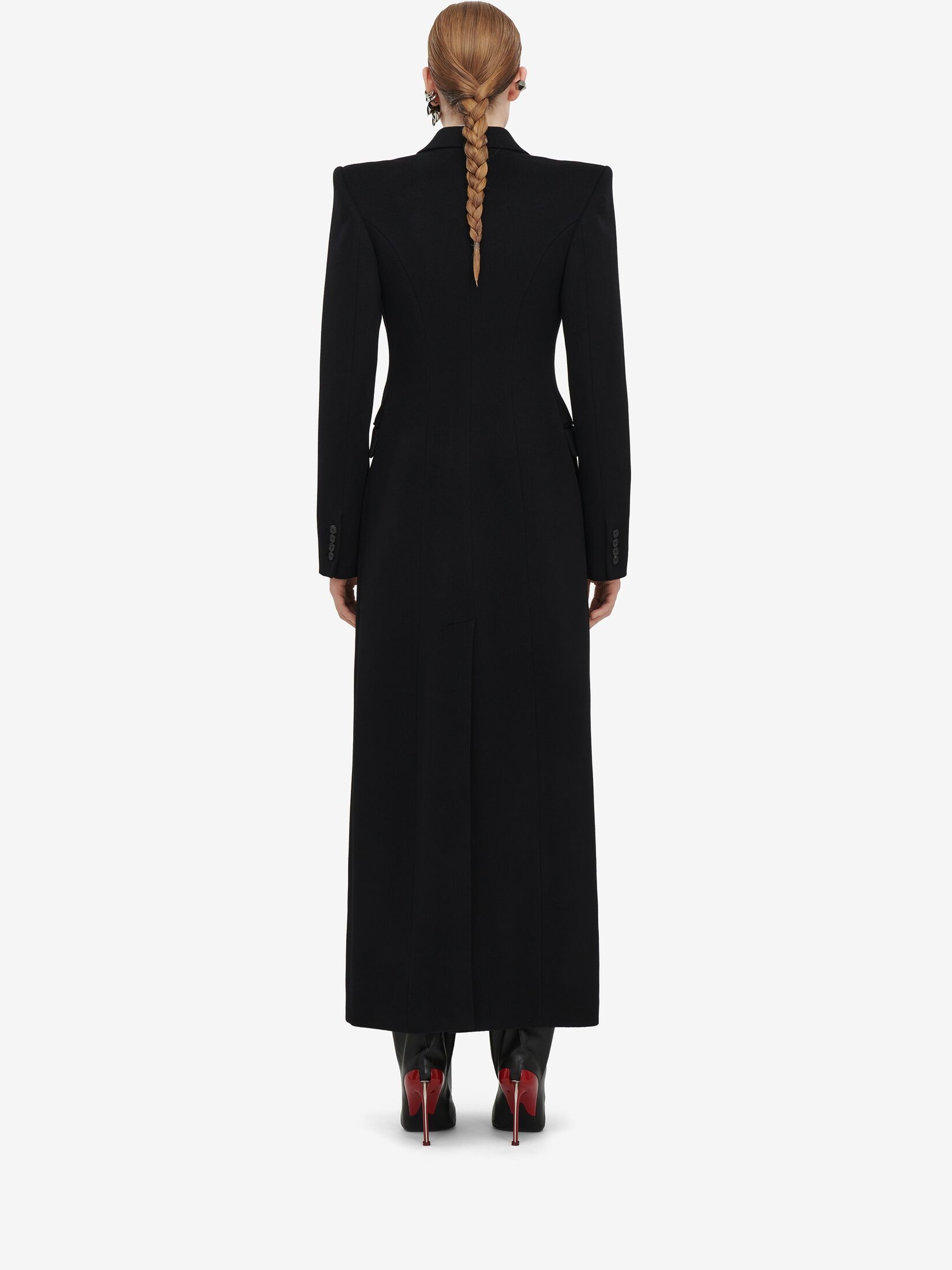 Women's Double-breasted Tailored Coat in Black - 4