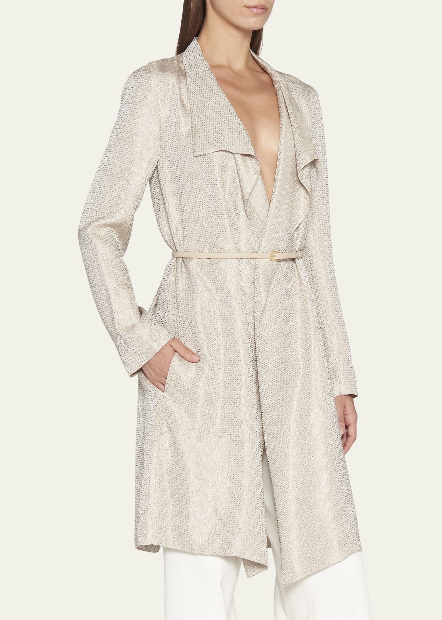 Belted Metallic Wrap Coat - 4