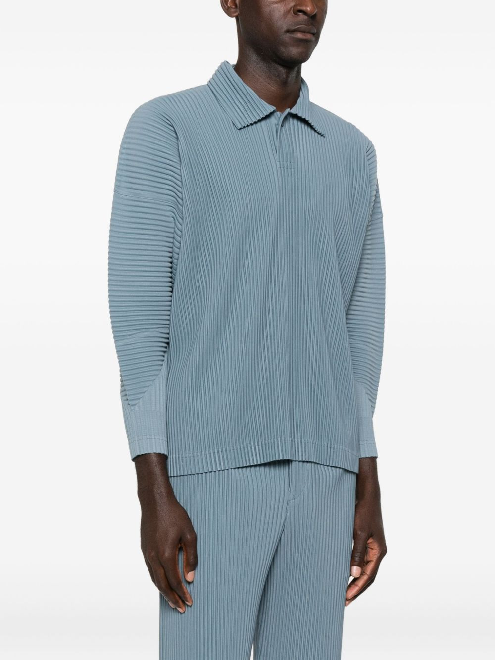 pleated long-sleeve polo shirt - 3