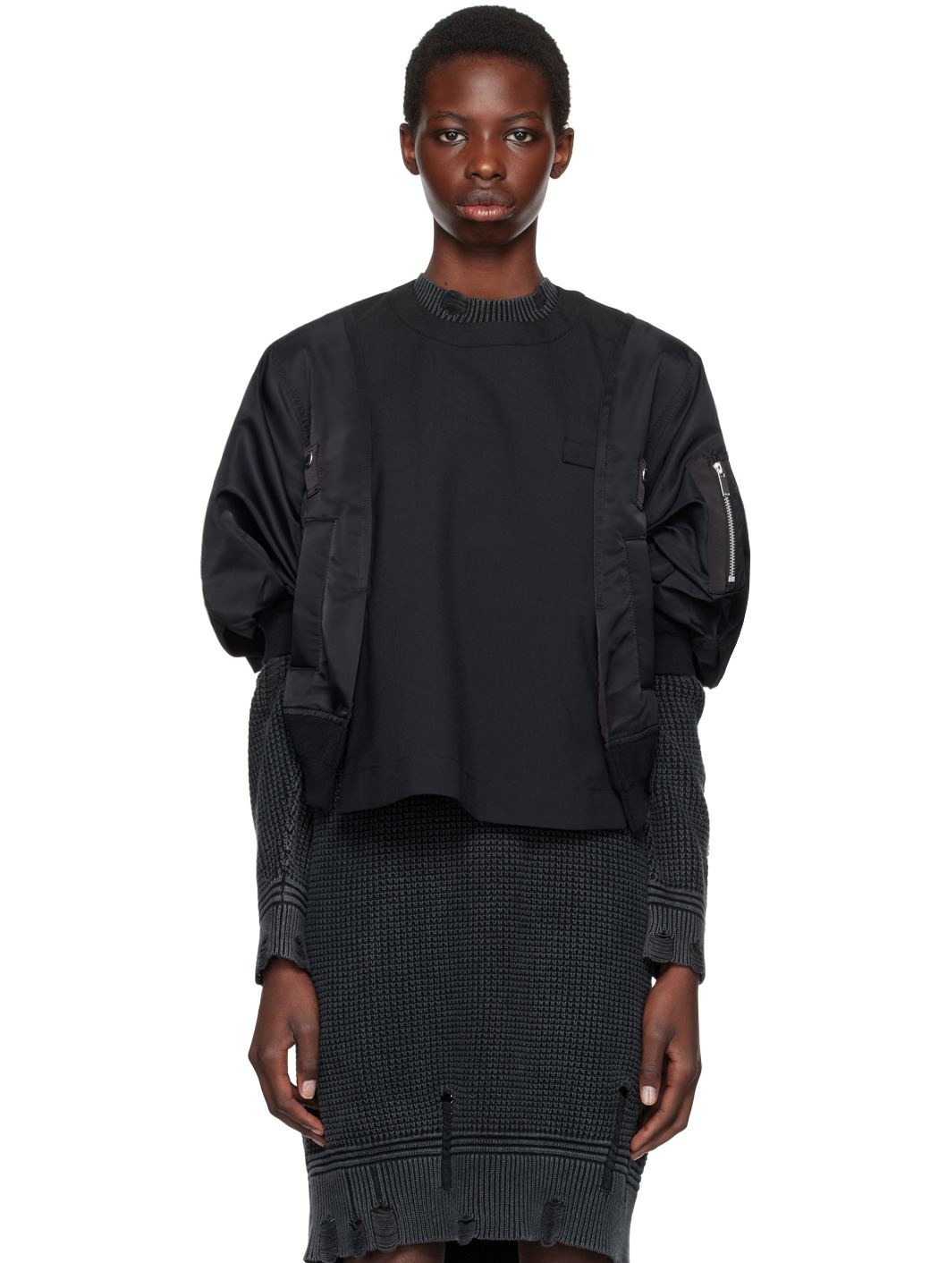 Black Puff Sleeve Sweater - 1
