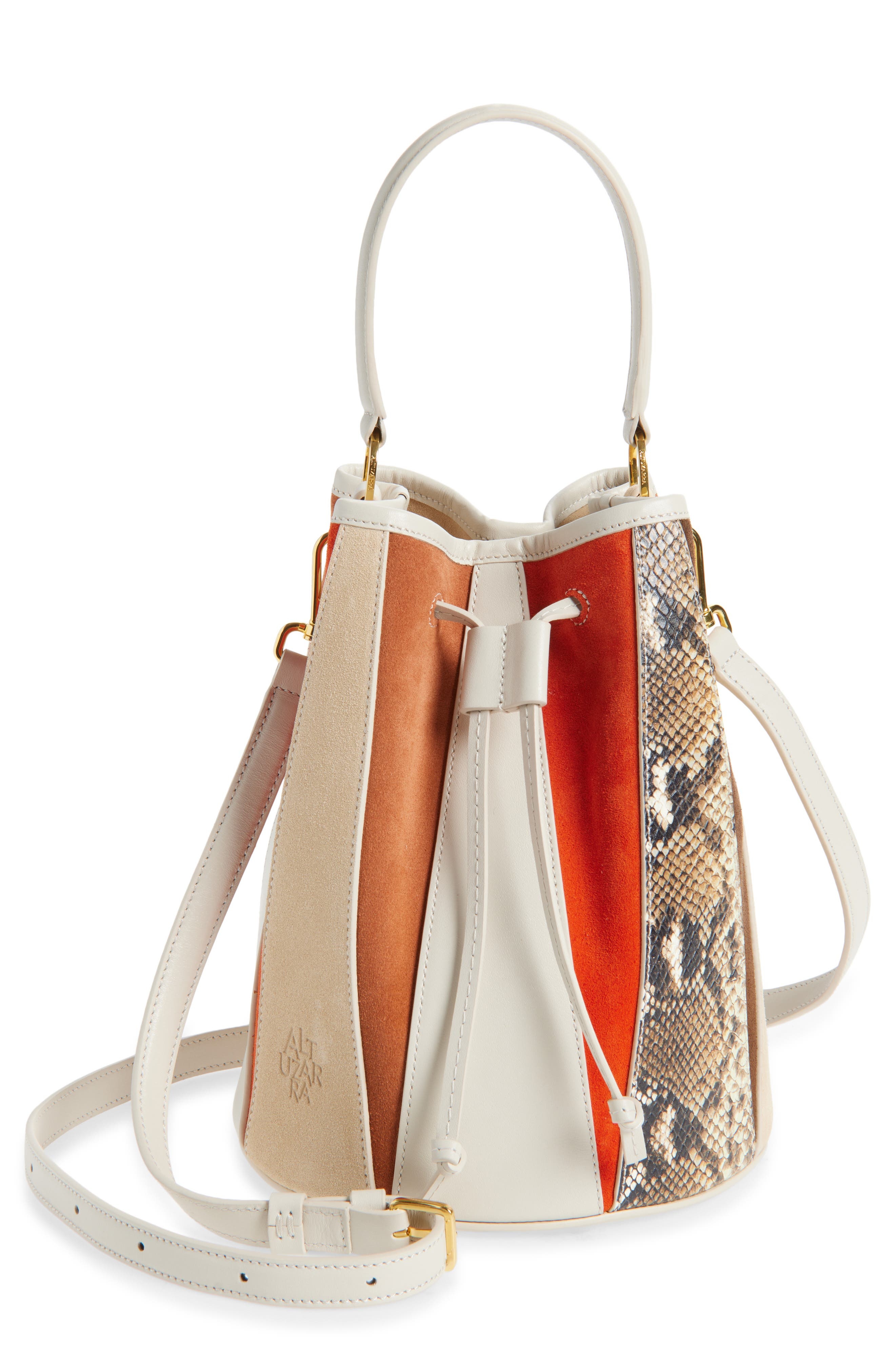 Altuzarra Small Drum Mixed Leather Bucket Bag in Patchwork/Ivory at Nordstrom - 1