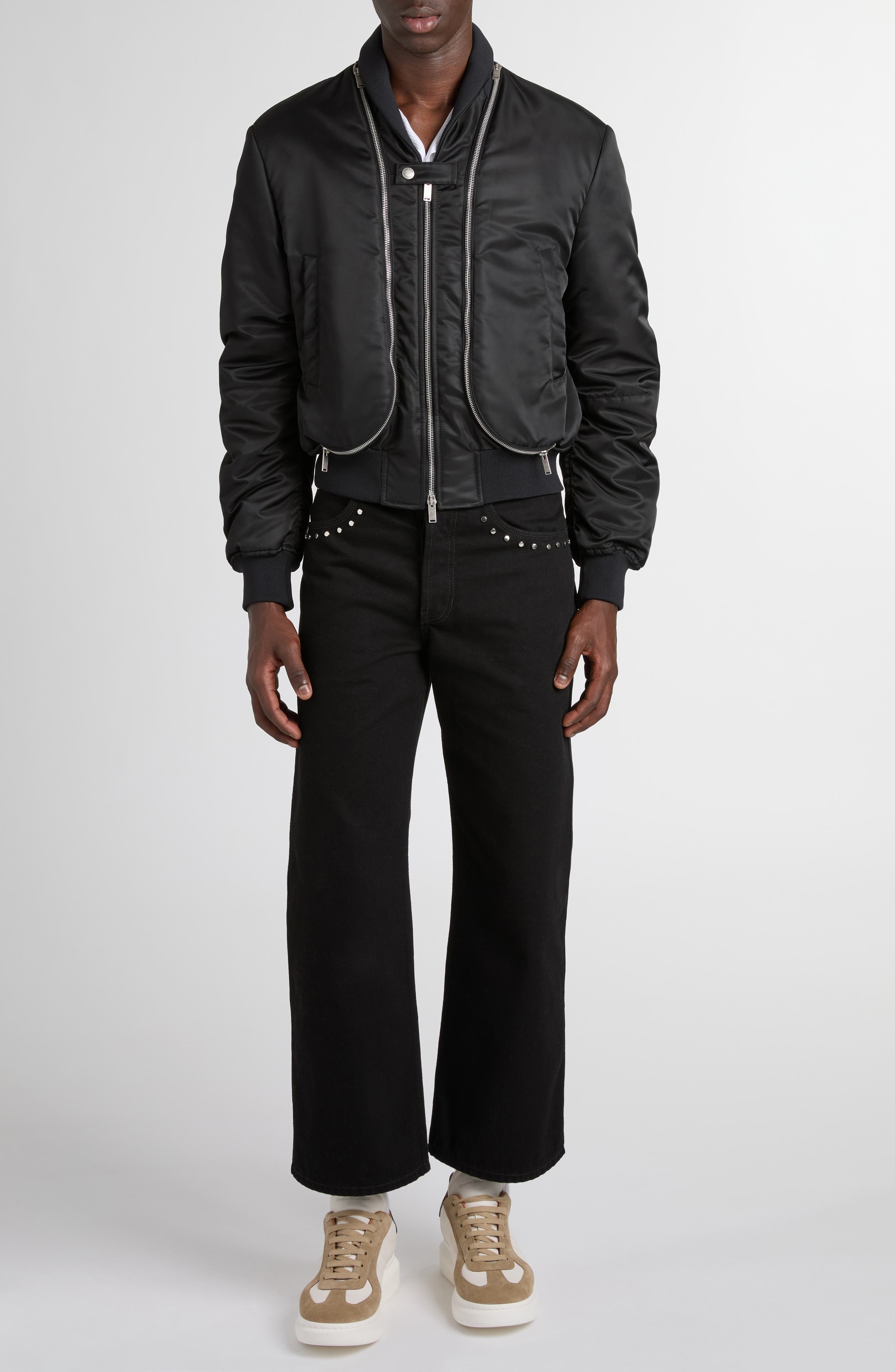 McQueen Technical Crop Bomber Jacket in Black at Nordstrom - 2