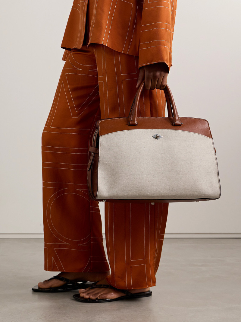 MÉTIER Private Eye Leather And Linen Tote outlook