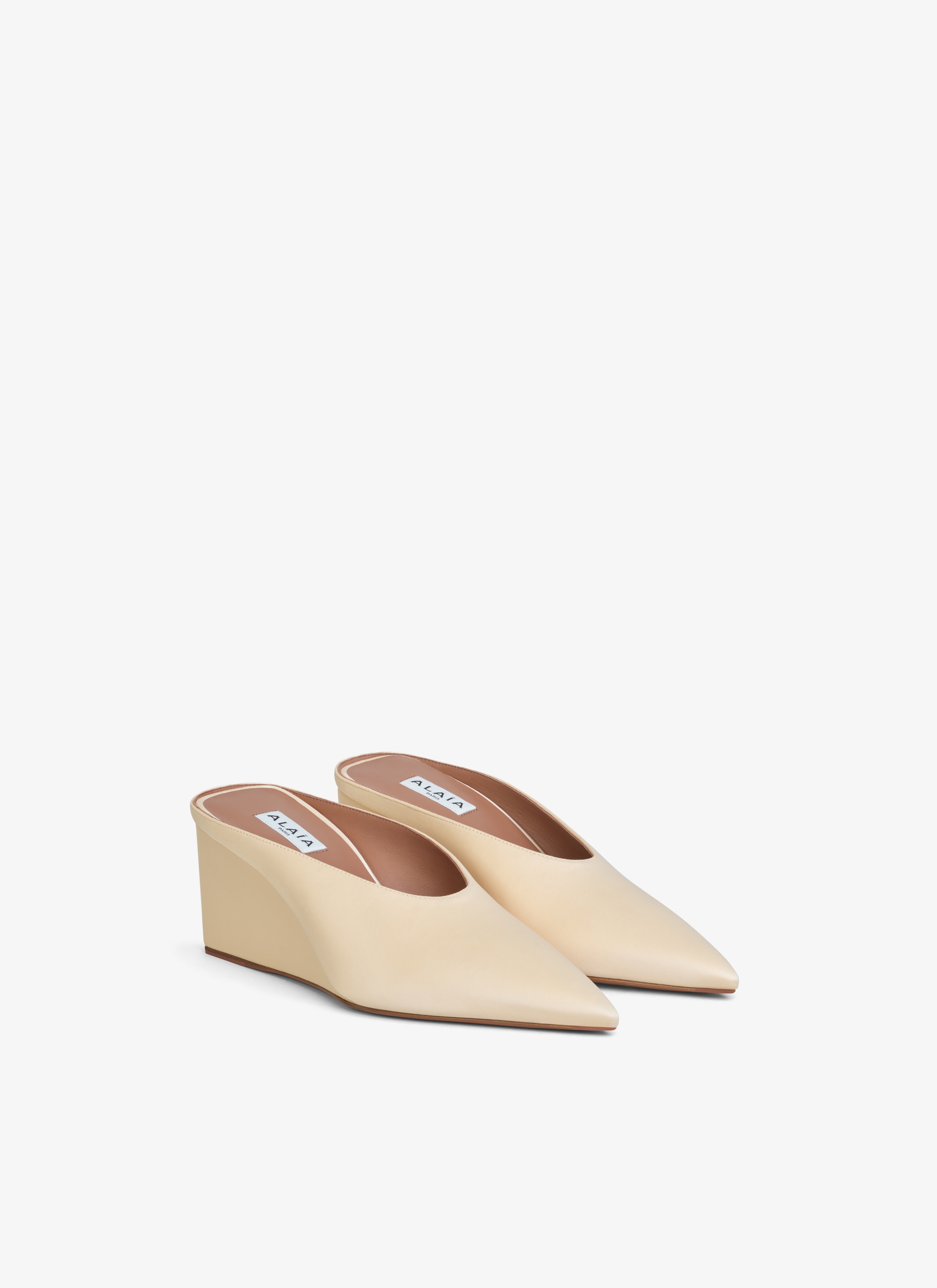 CUBE WEDGE MULES IN SATIN - 3