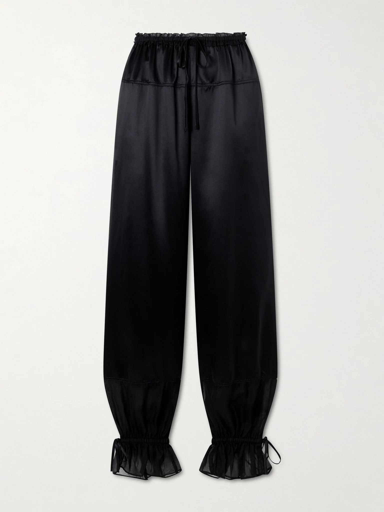 Camile cinched ruffled silk balloon pants Black - 1