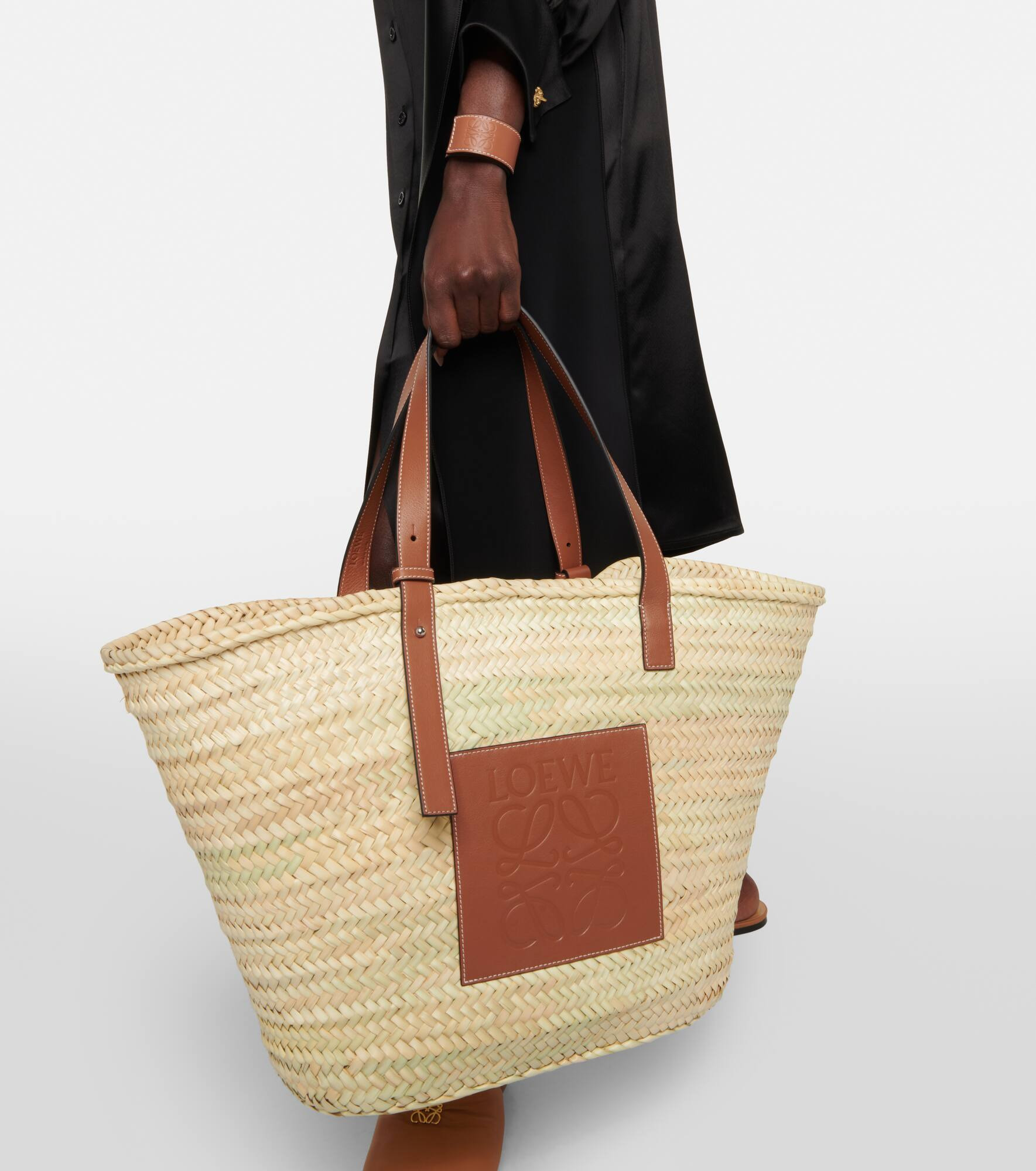 Large leather-trimmed basket tote - 6