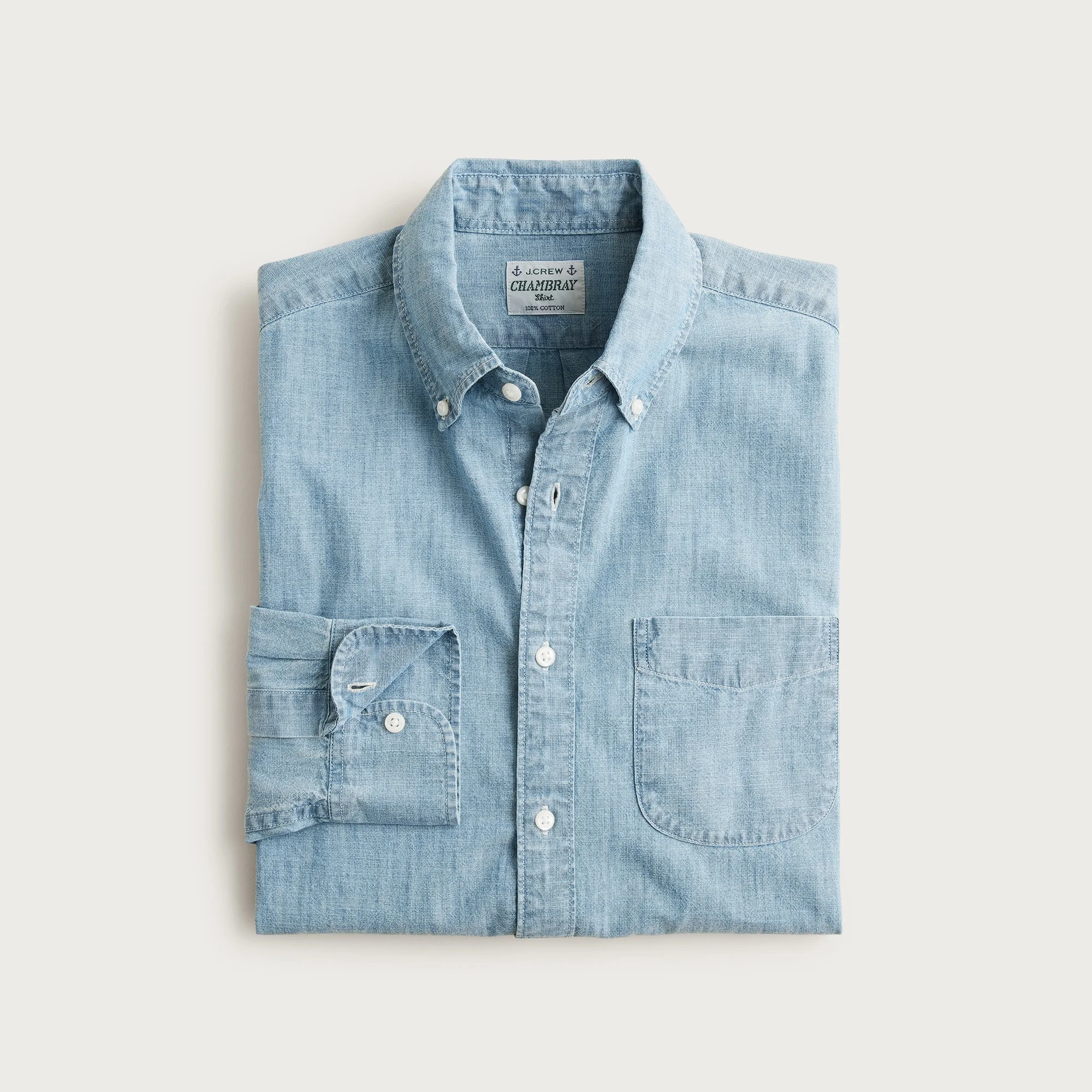 Organic cotton chambray shirt in light wash - 1