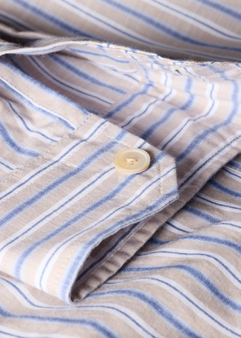 Tan and Blue Slub Stripe Cotton Shirt 5