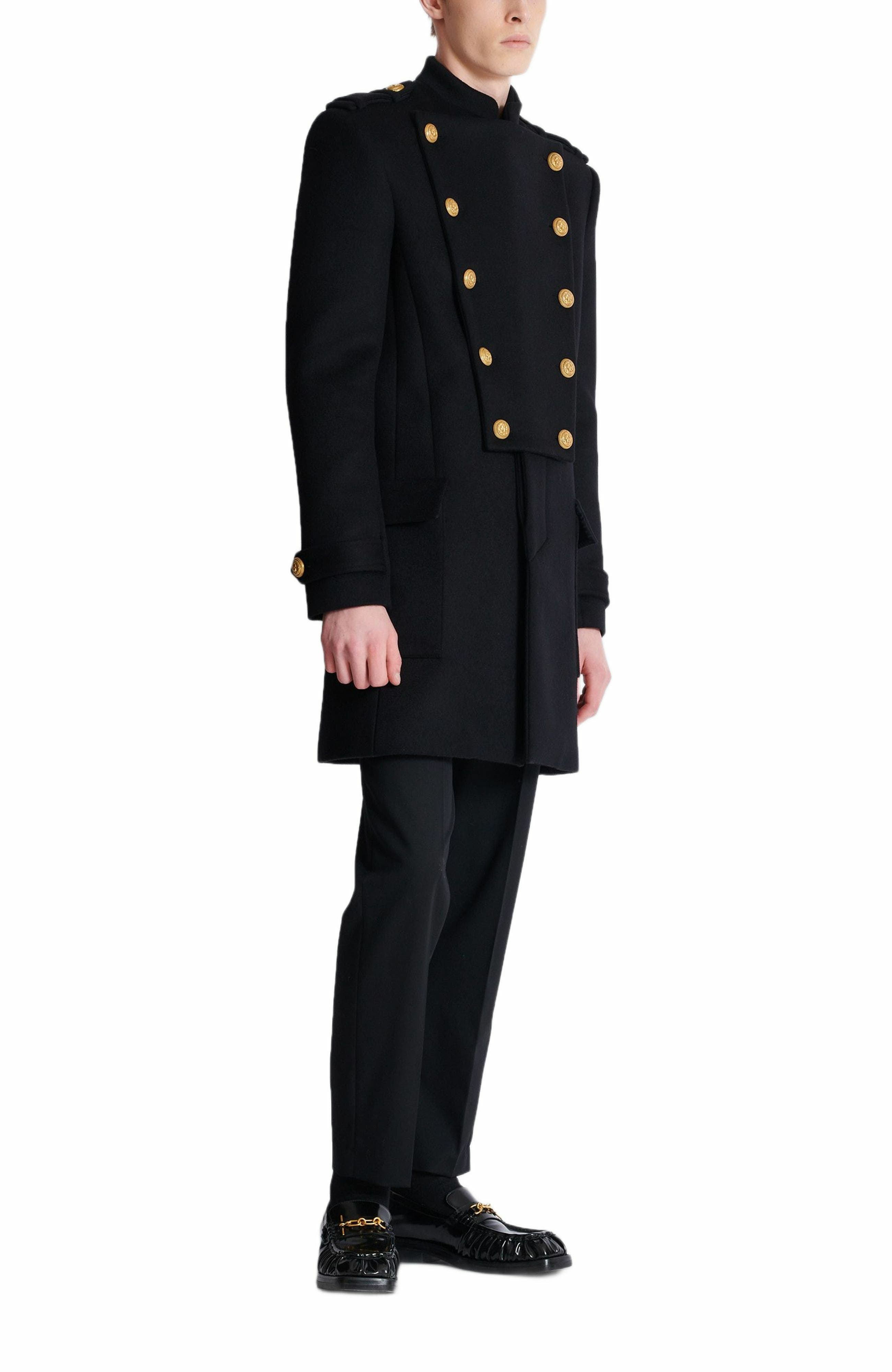 Balmain Wool and cashmere coat with detachable bib front in Black at Nordstrom - 1