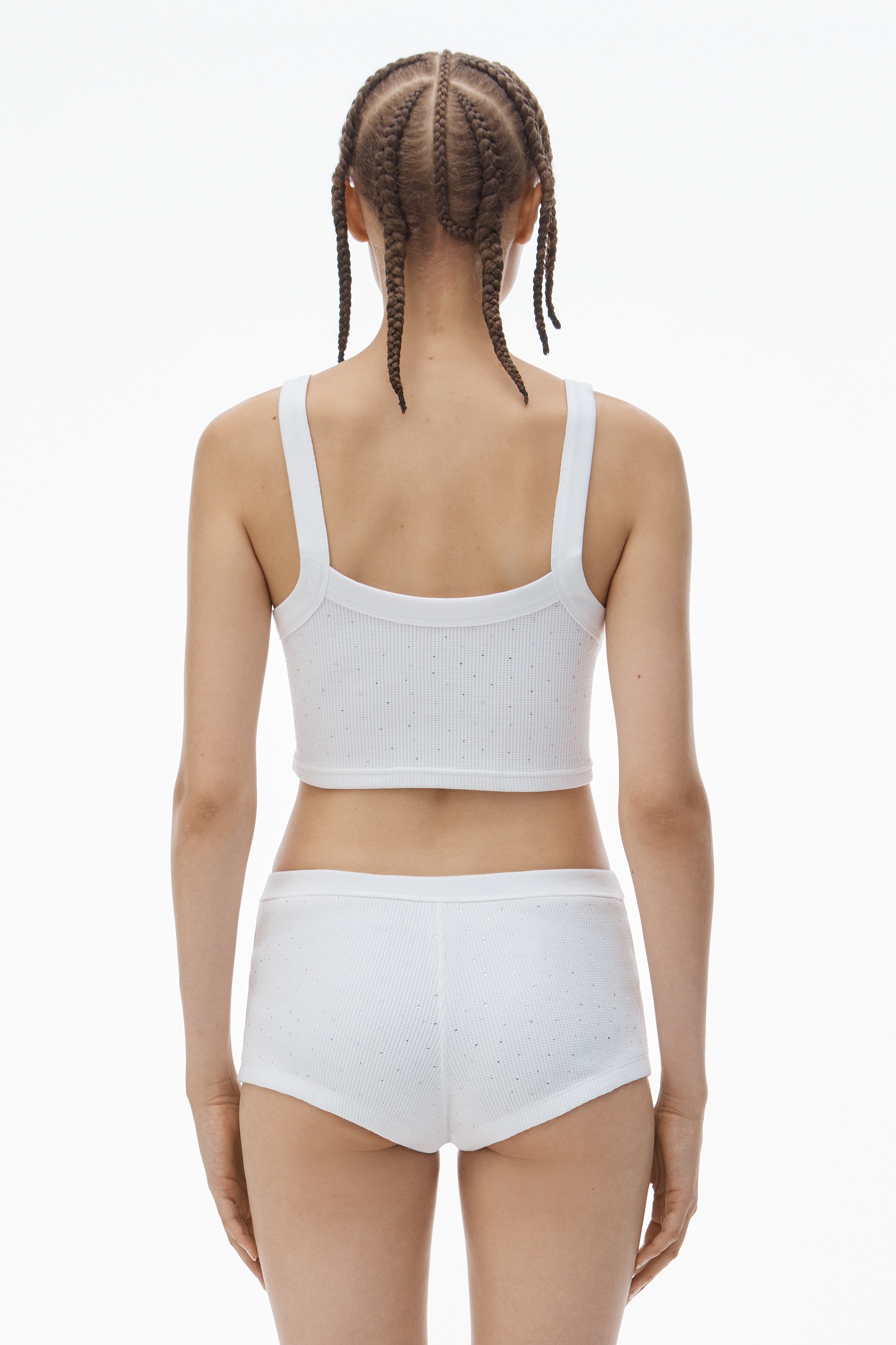 Crystal Hotfix Cropped Camisole in Waffle Knit - 4