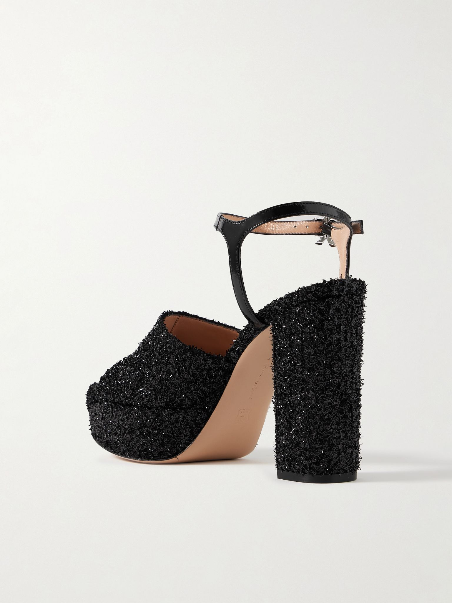 110 patent-leather trimmed embellished tulle platform sandals Black - 3