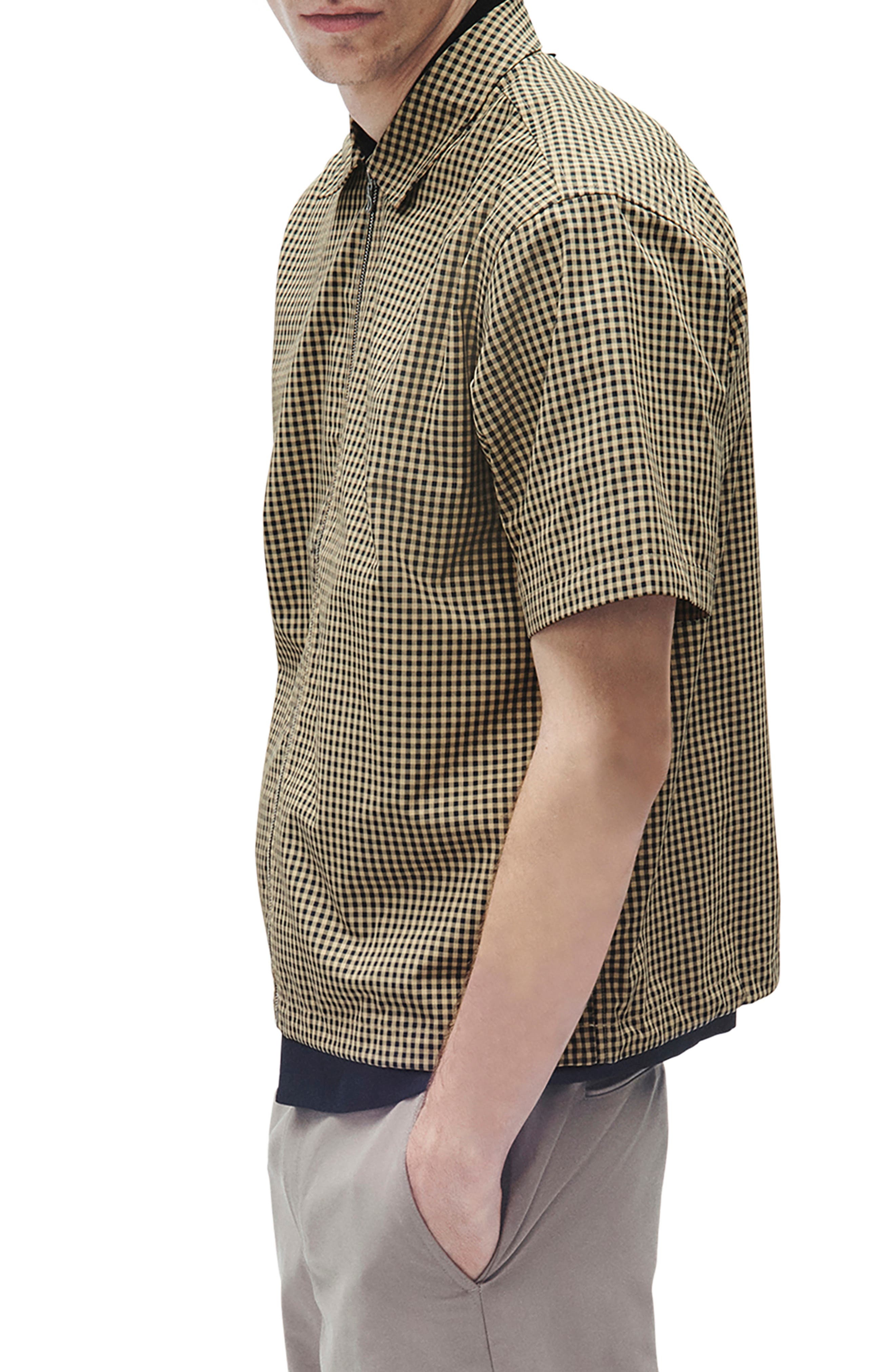 Noah Gingham Short Sleeve Nylon Zip-Up Shirt - 3