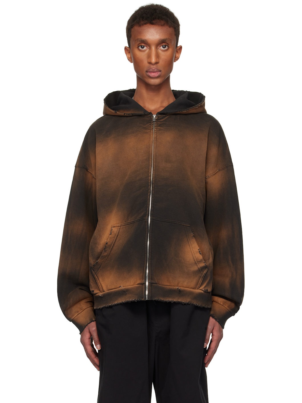 Black Distressed Zip-up Hoodie - 1