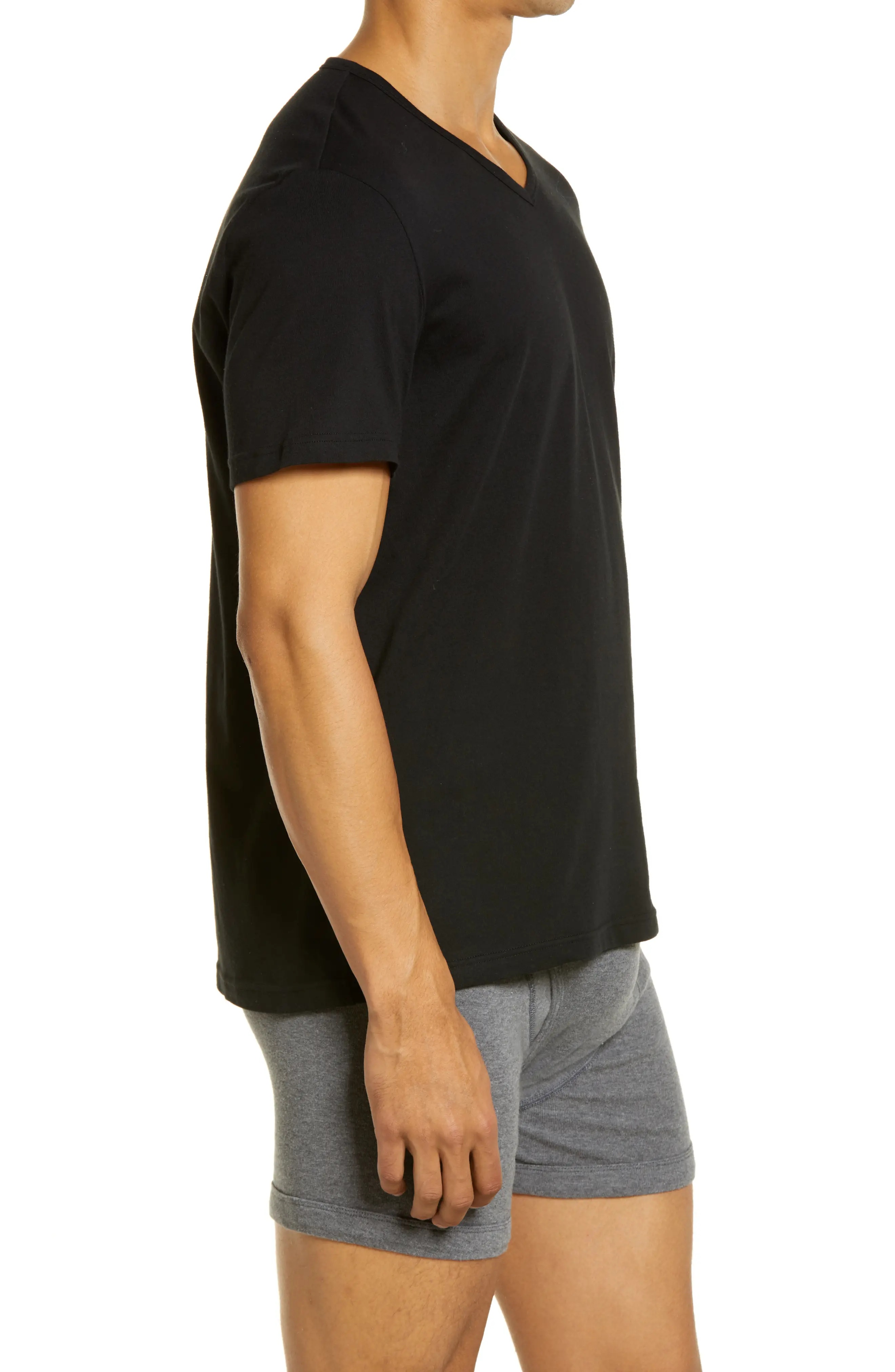 Men's 3-Pack Cotton V-Neck T-Shirts in Black/Black/Black - 3