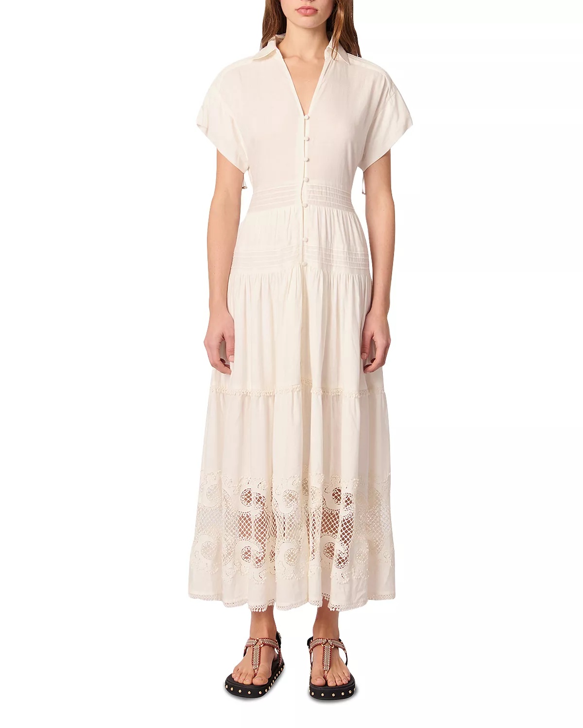 Embroidered Ruffled Maxi Dress - 1