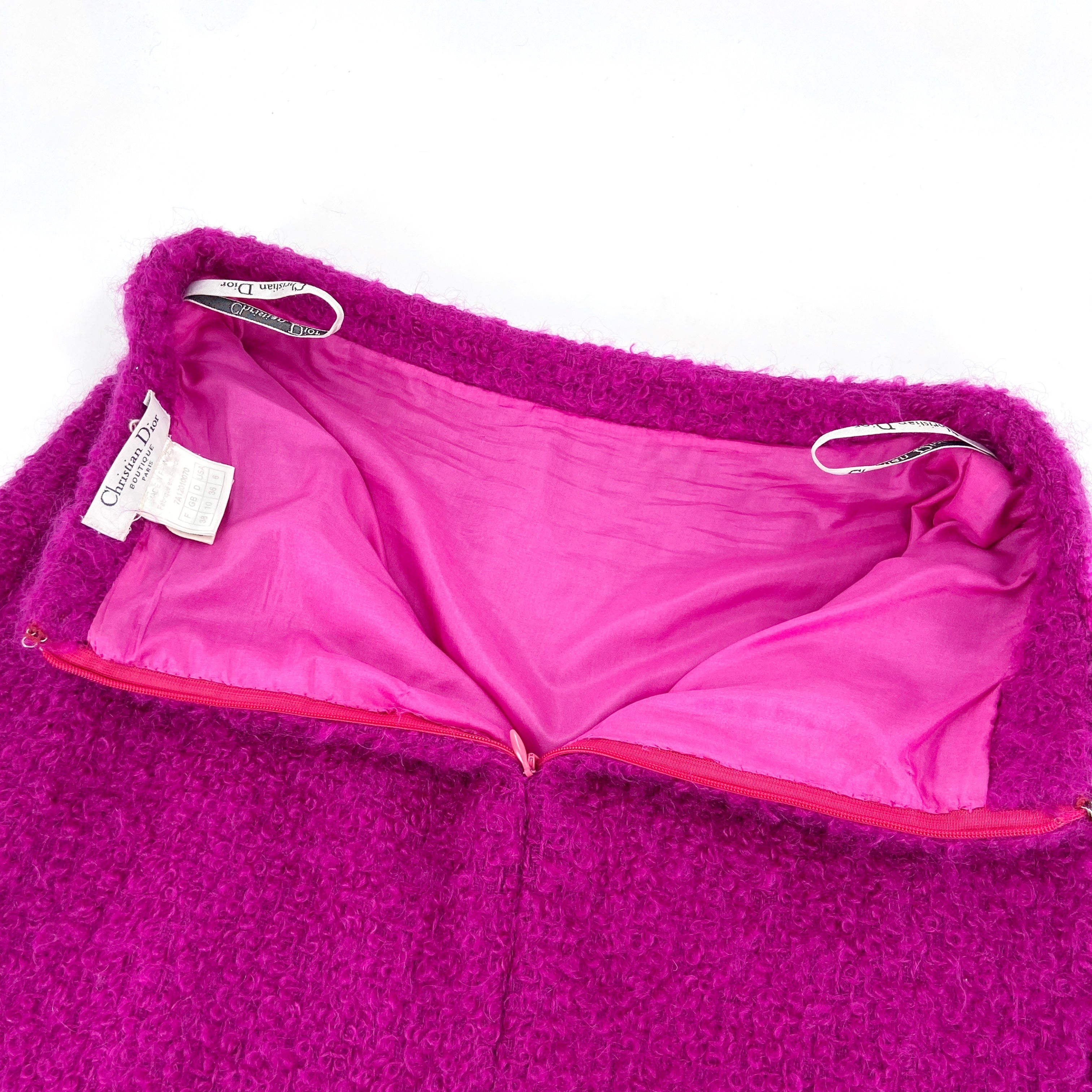 Christian Dior Fall 1997 John Galliano Fuschia Mohair Bar Jacket Skirt Suit - 18