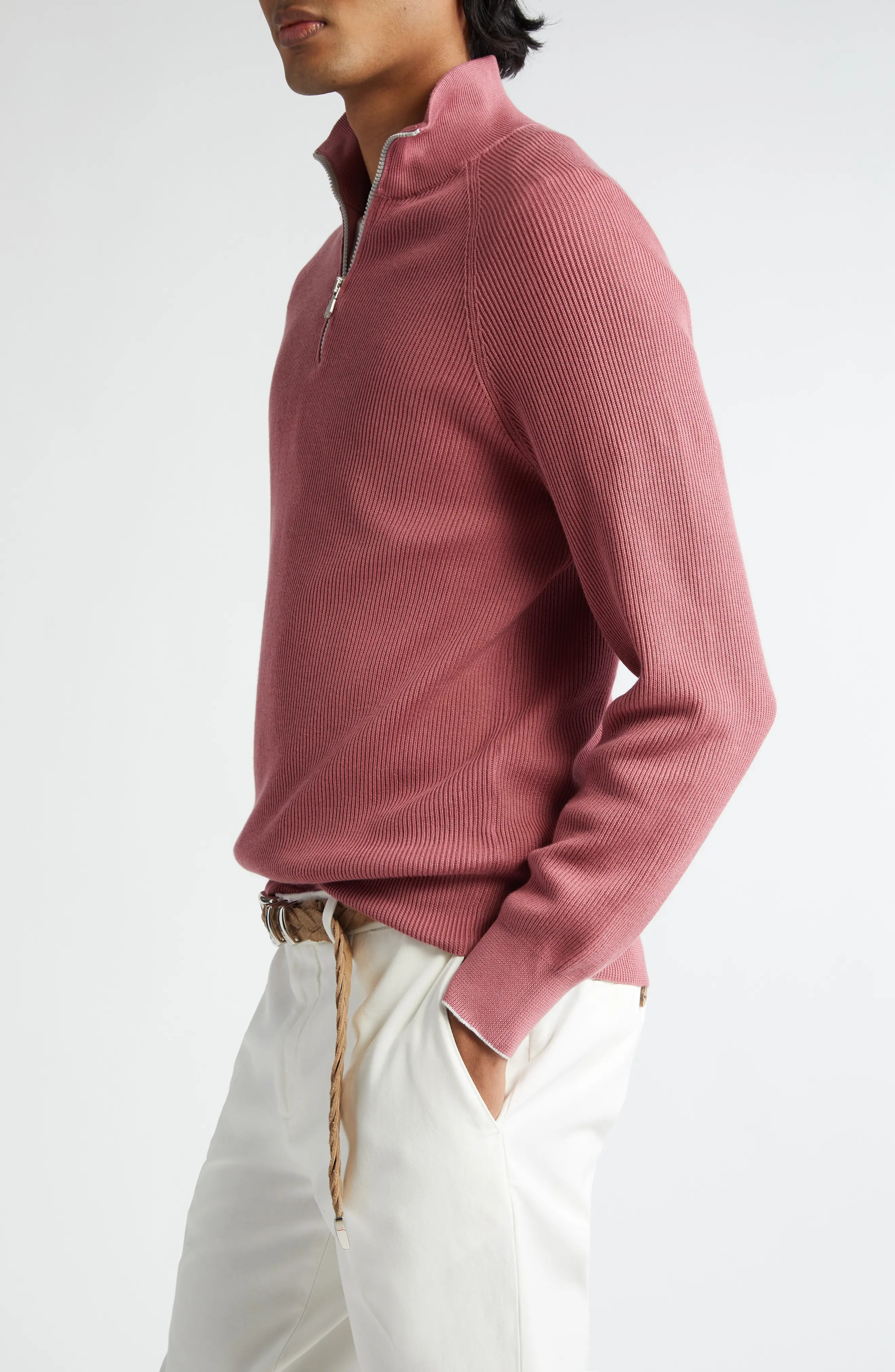 Rib Cotton Pullover in Lampone/Nebbia - 4