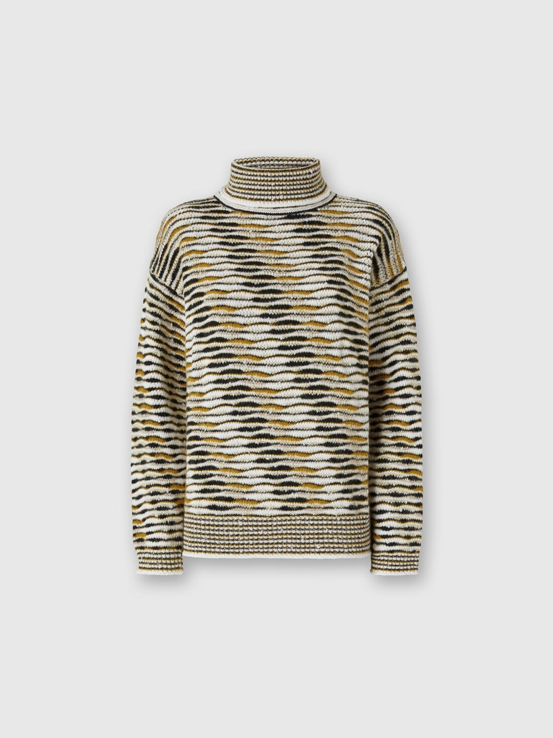 Oversized High-Neck Sweater with Flame Pattern 1