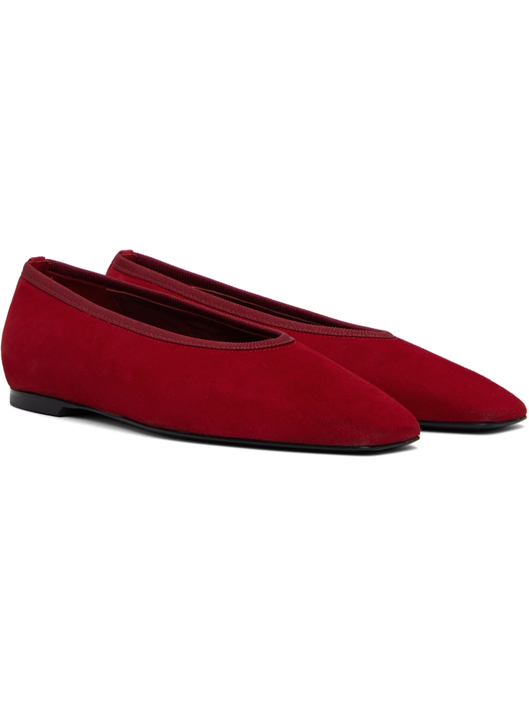 Red Minimalist Suede Ballerina Flats - 4