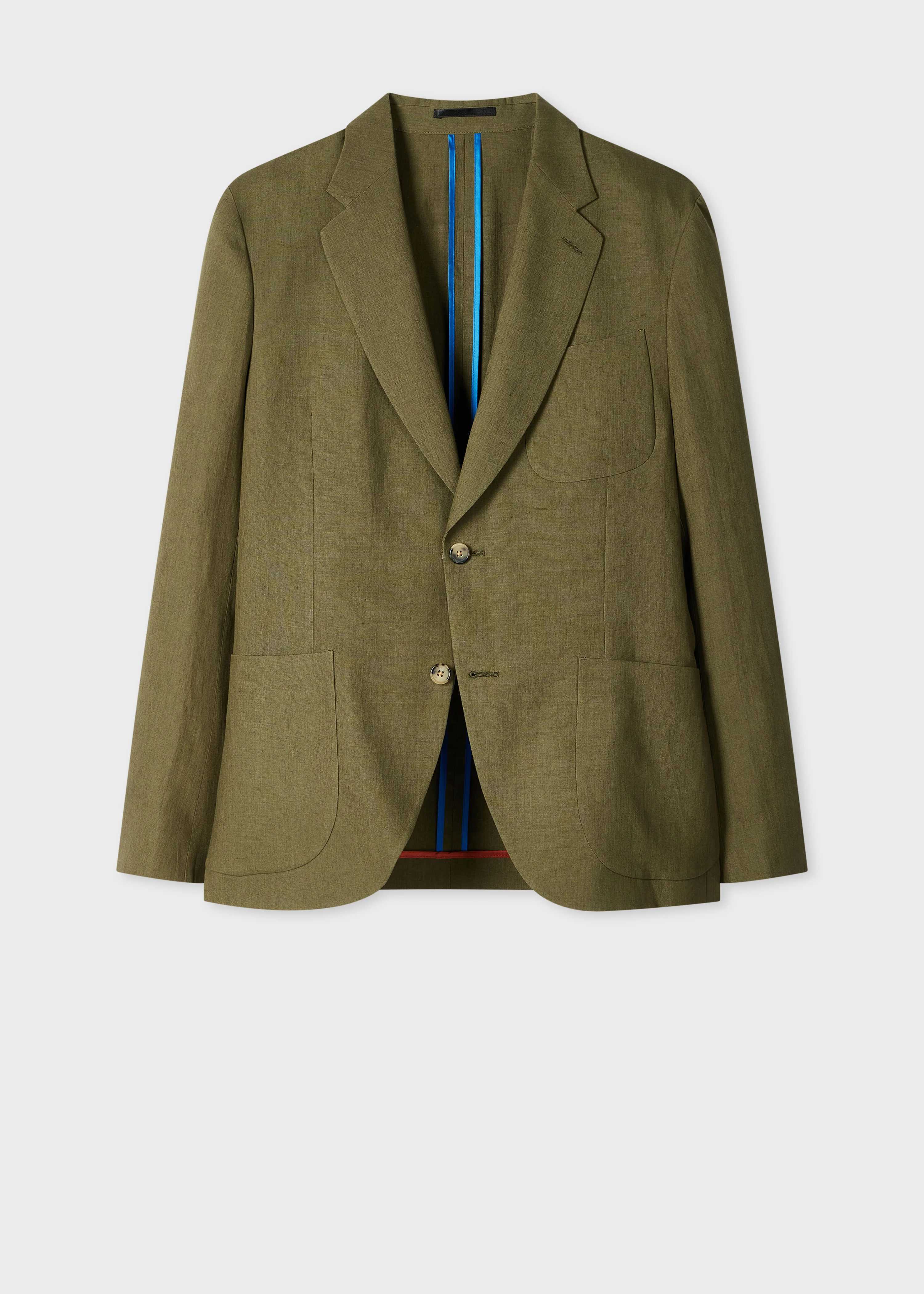 Khaki Linen Two-Button Blazer - 1