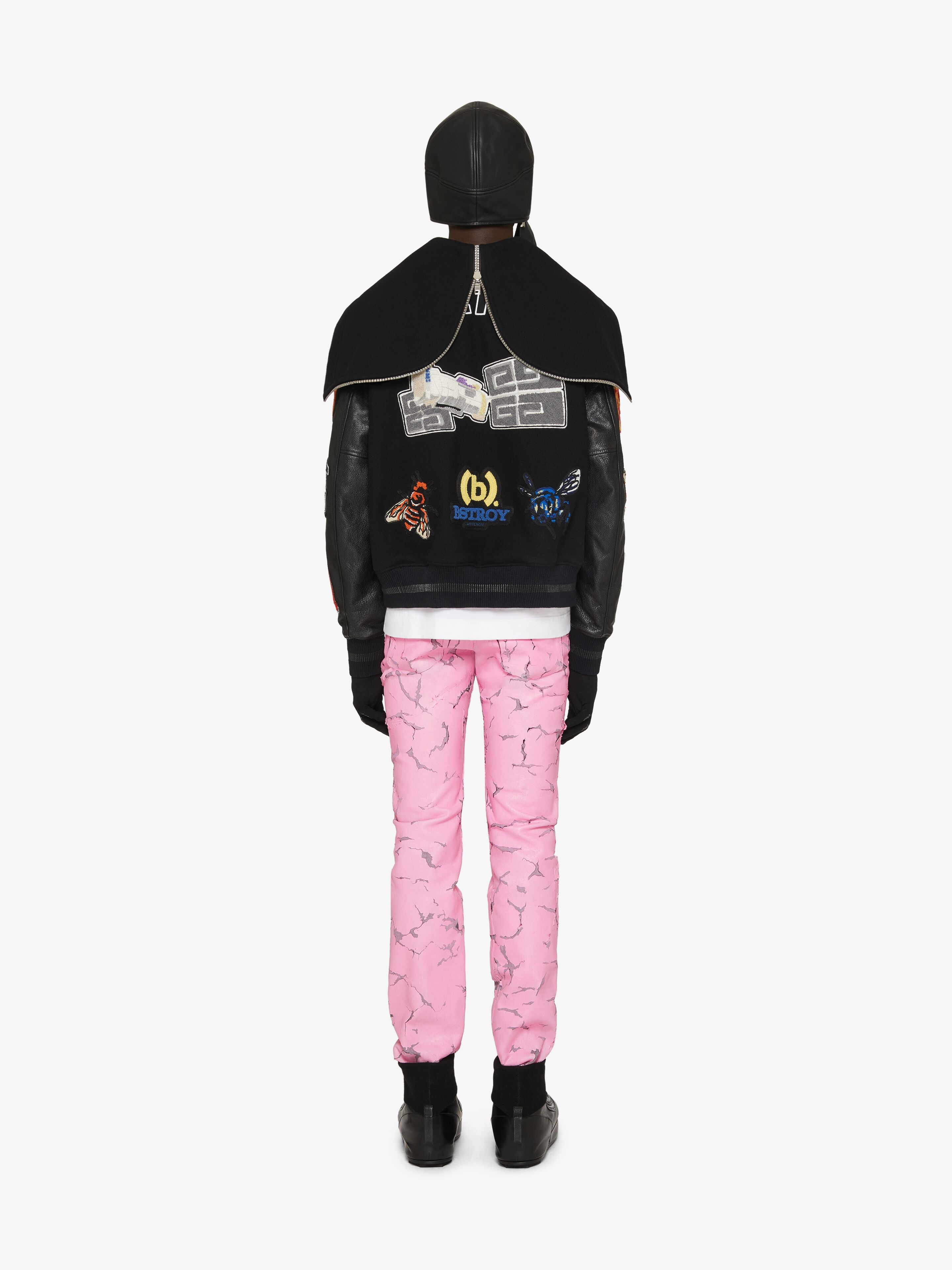 HOODED BOMBER JACKET IN WOOL AND LEATHER - 4