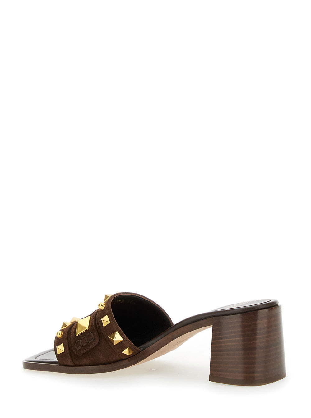 Valentino Garavani Women Brown Mules With Vlogo On The Front And Stud Embellishments In Leather Woma - 3