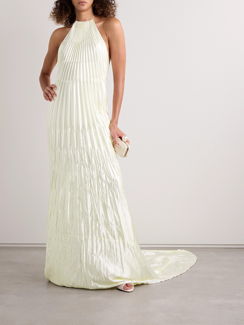DANIELLE FRANKEL Sinclair Embellished Wool And Silk-blend Plissé-mikado Halterneck Gown outlook