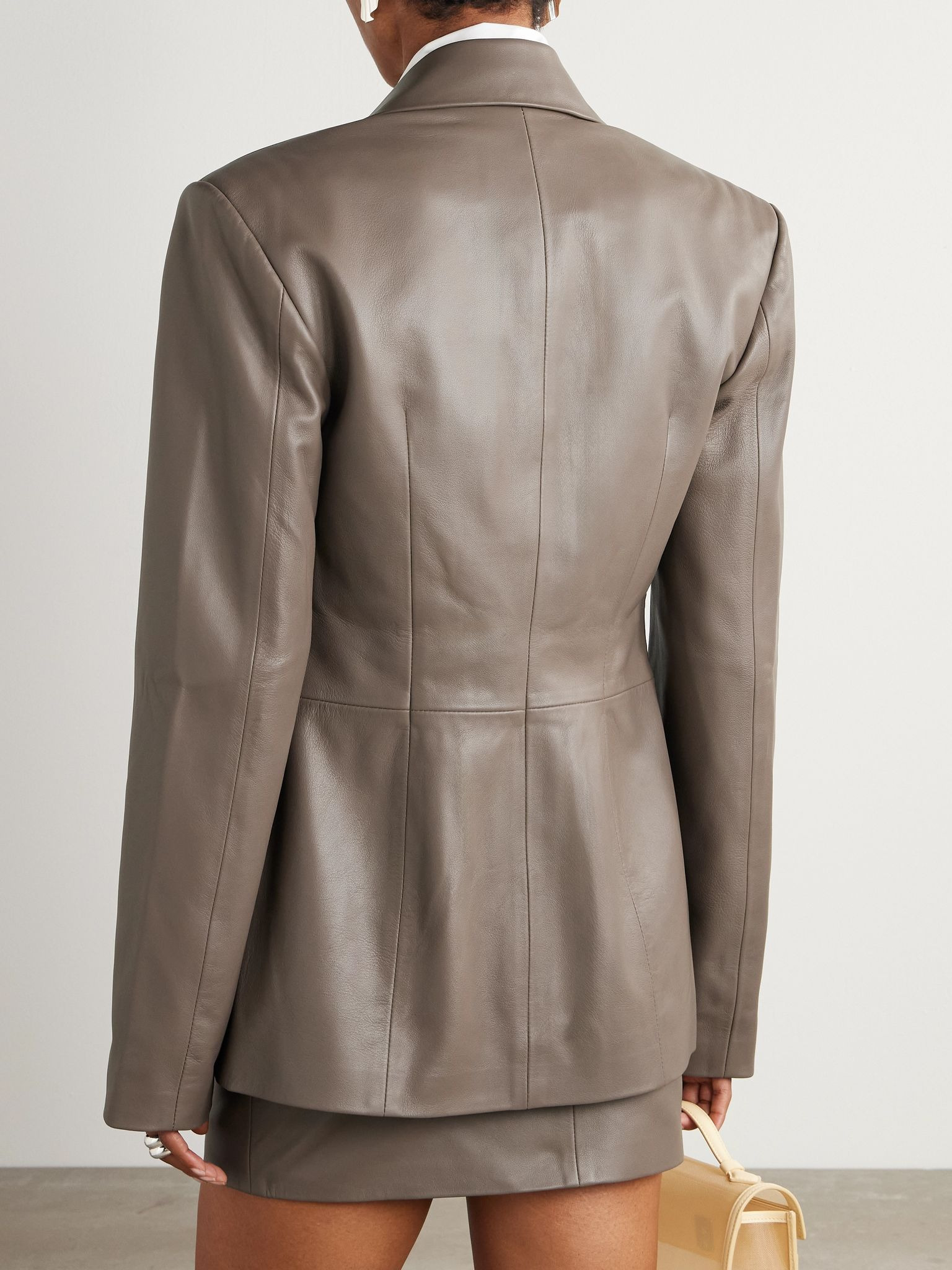 Magda paneled leather jacket Taupe - 4