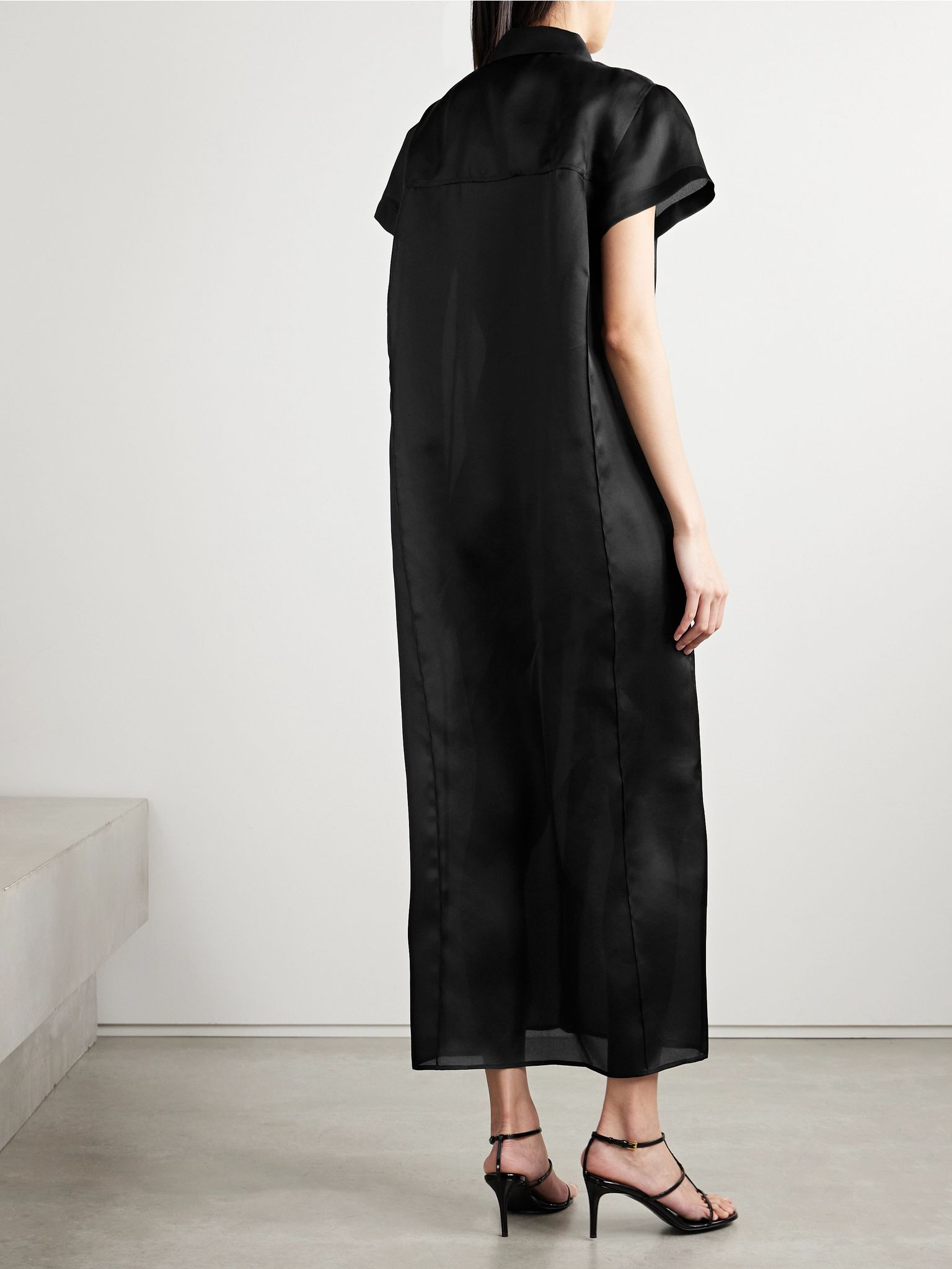 Effy silk and cotton-blend organza midi shirt dress Black - 4