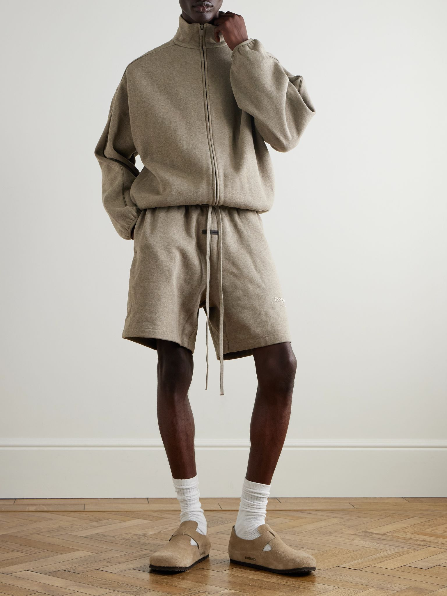 Oversized Logo-Appliquéd Cotton-Blend Jersey Zip-Up Sweatshirt Taupe - 2