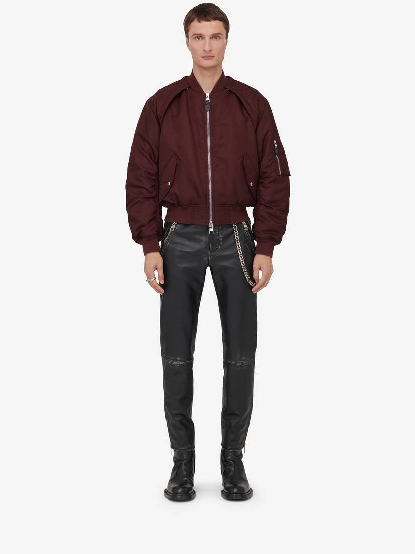 Men's Detachable Sleeve Bomber Jacket in Bordeaux - 2