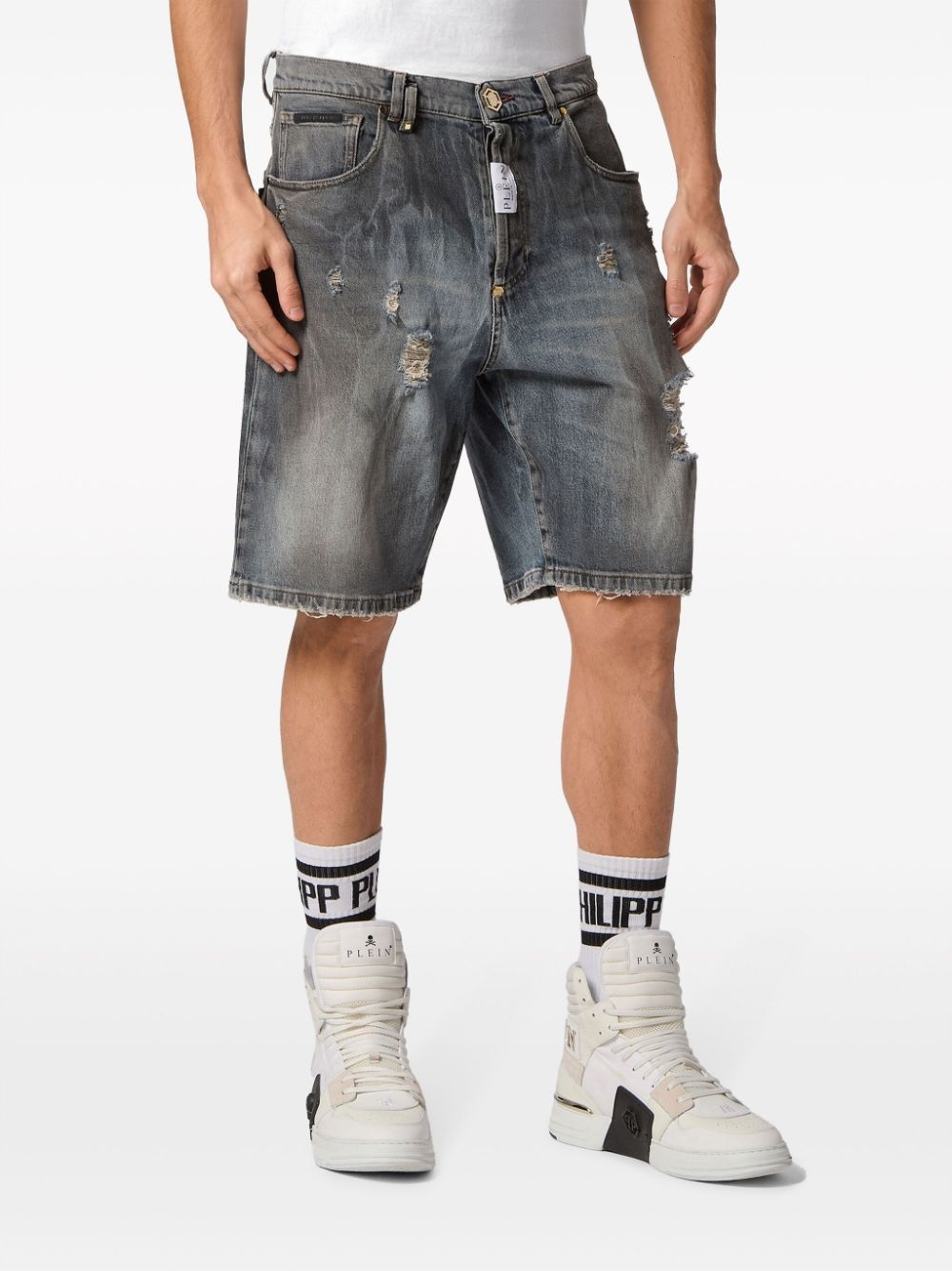 distressed-effect denim shorts - 3