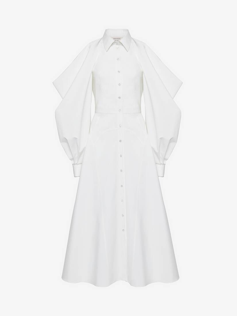 Women's Slashed Drape Sleeve Shirt Dress in Optic White - 1