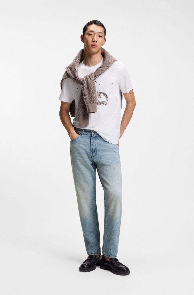 HUGO TAPERED-FIT JEANS IN BRIGHT-BLUE DENIM outlook