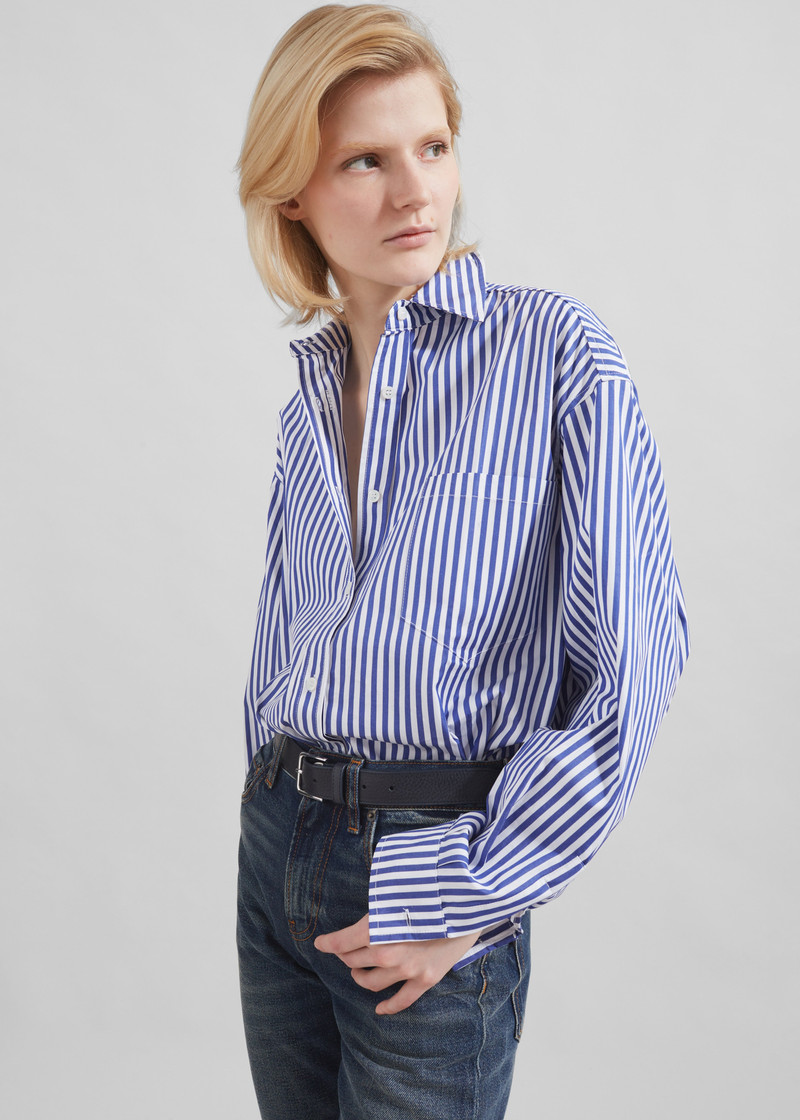 Georgia Boxy Shirt - White/Blue Stripe 12