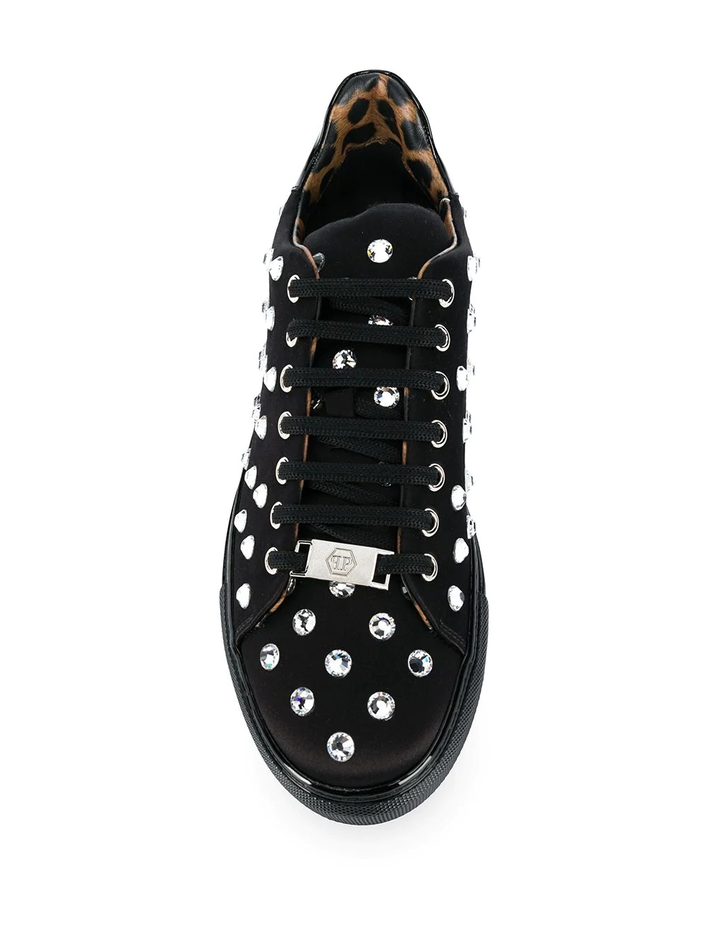 crystal embellished lace-up sneakers  - 4