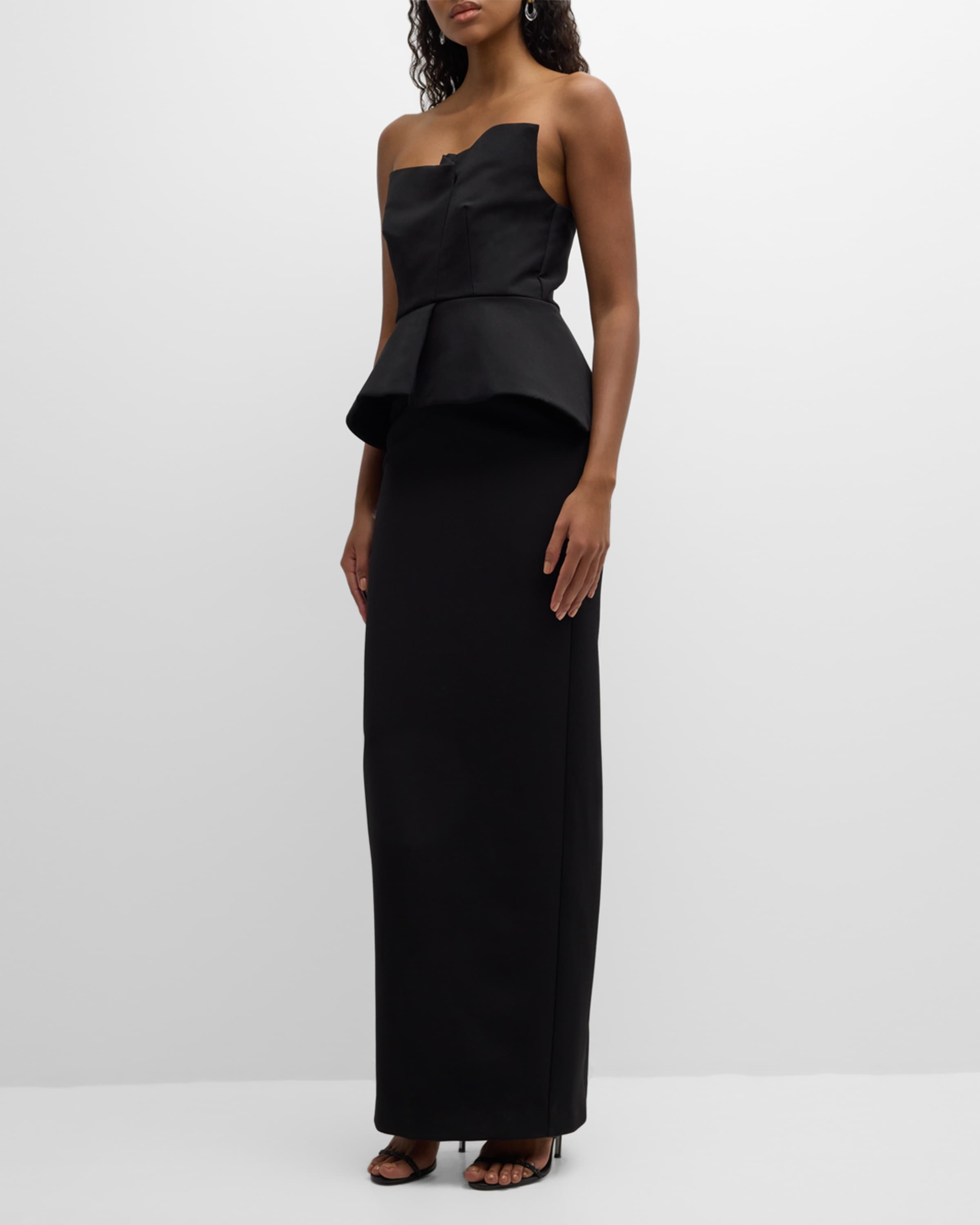 Strapless Crepe Gown with Gathered Bodice - 1