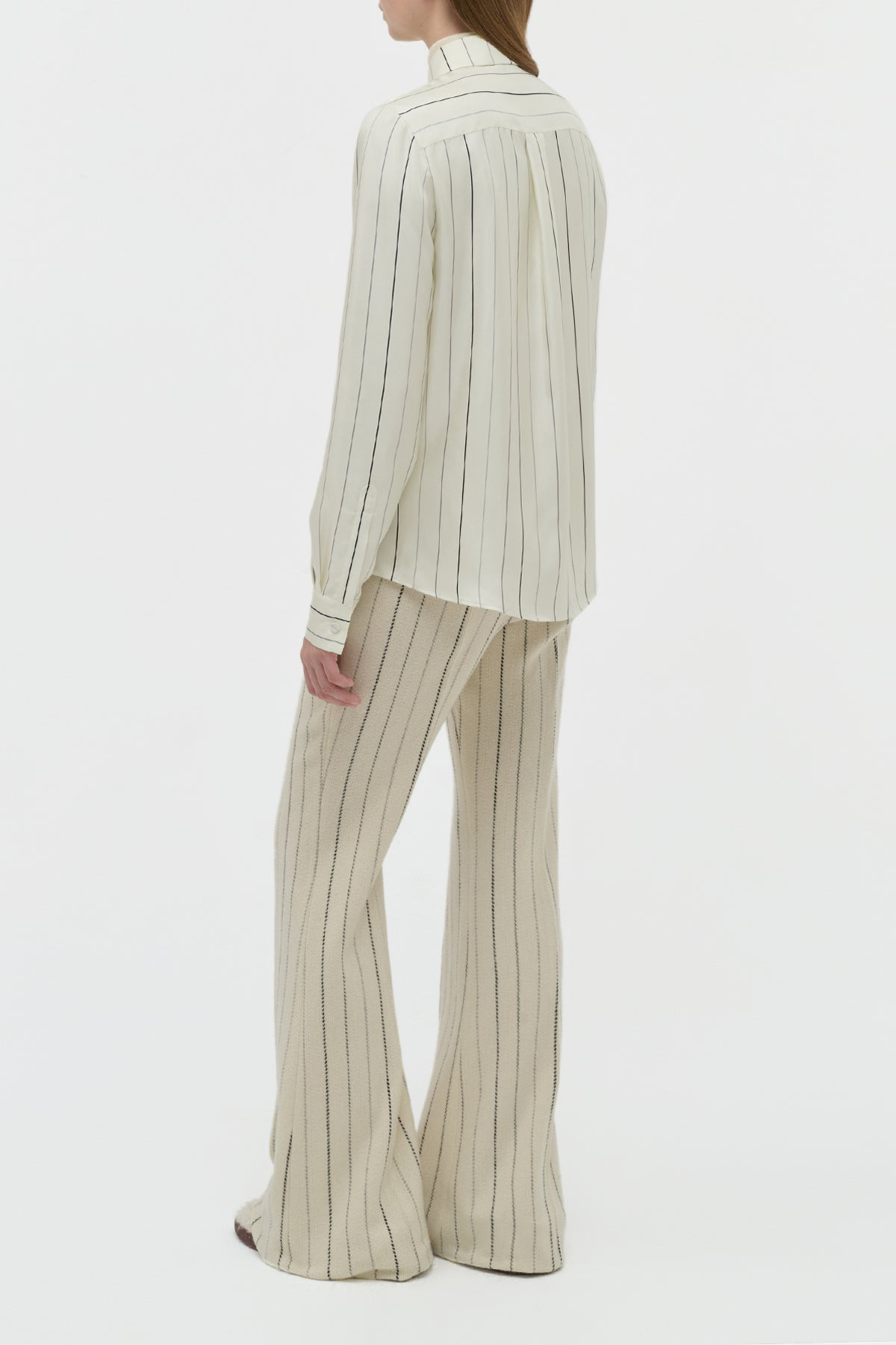 Henri Blouse in Ivory Multi Pinstripe Silk Twill - 4