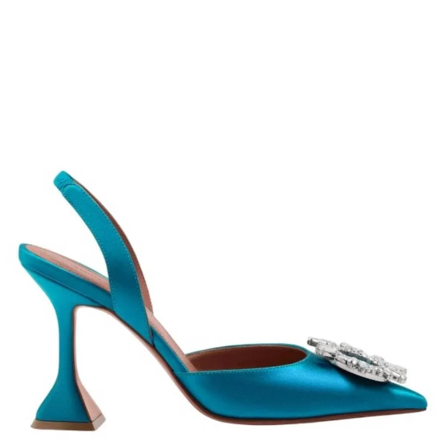 Amina Muaddi Azur Satin Begum Slingback Pumps - 1
