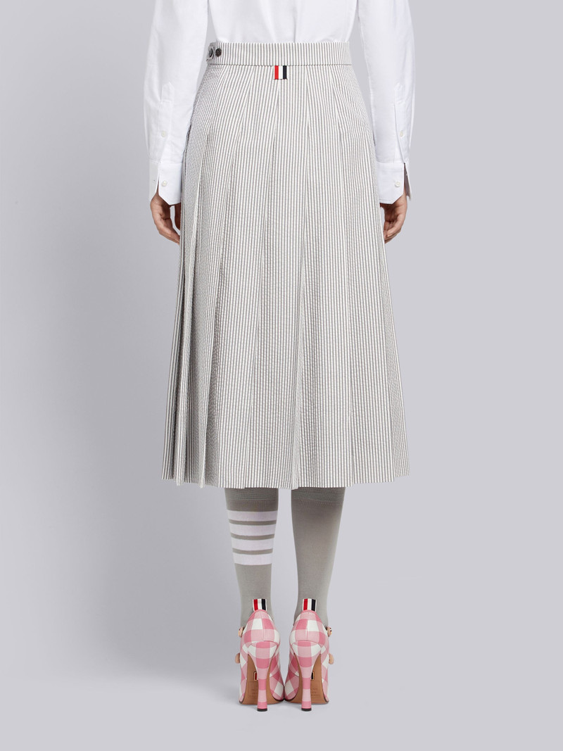 Medium Grey Seersucker Below-the-knee Pleated Skirt 3