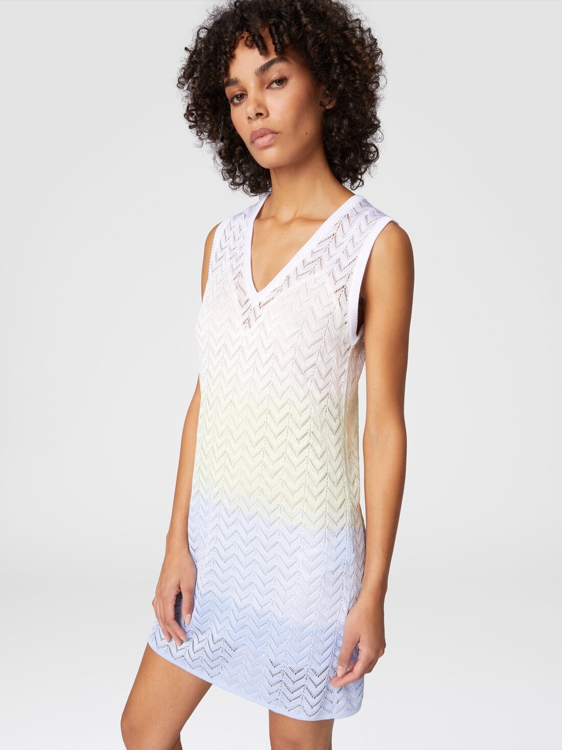 Gradient chevron viscose V-neck mini-dress - 4