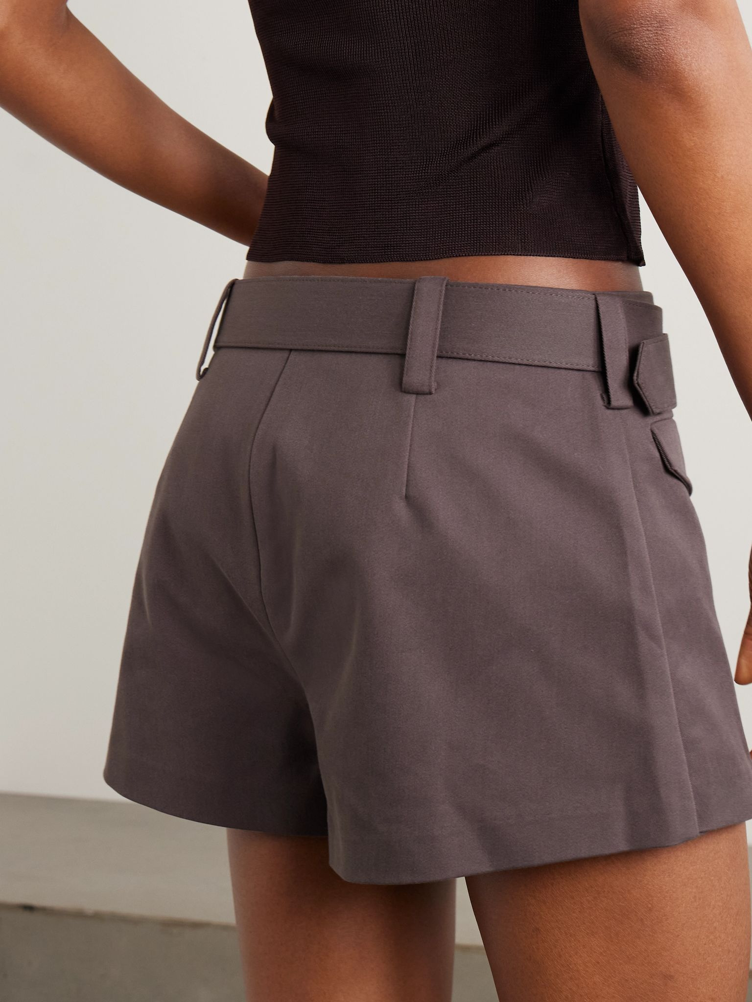 Belted twill mini skort Brown - 3