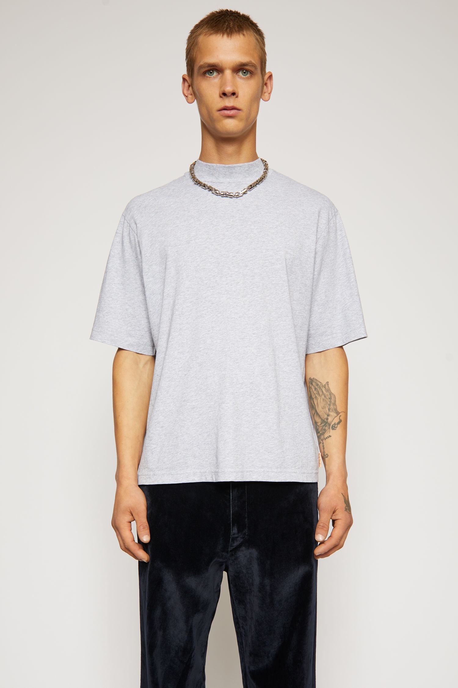 Mock neck t-shirt pale grey melange - 2